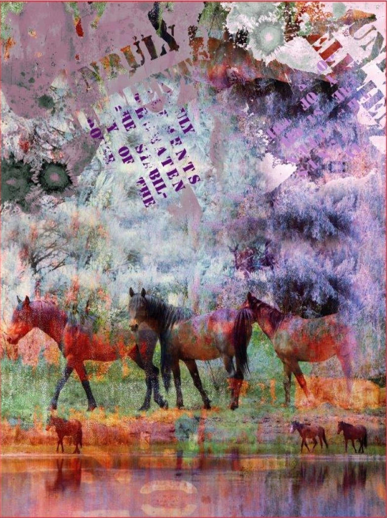 Dutch digital 'wild horses -1' knit Oeko-Tex certified panel  2.125 yds