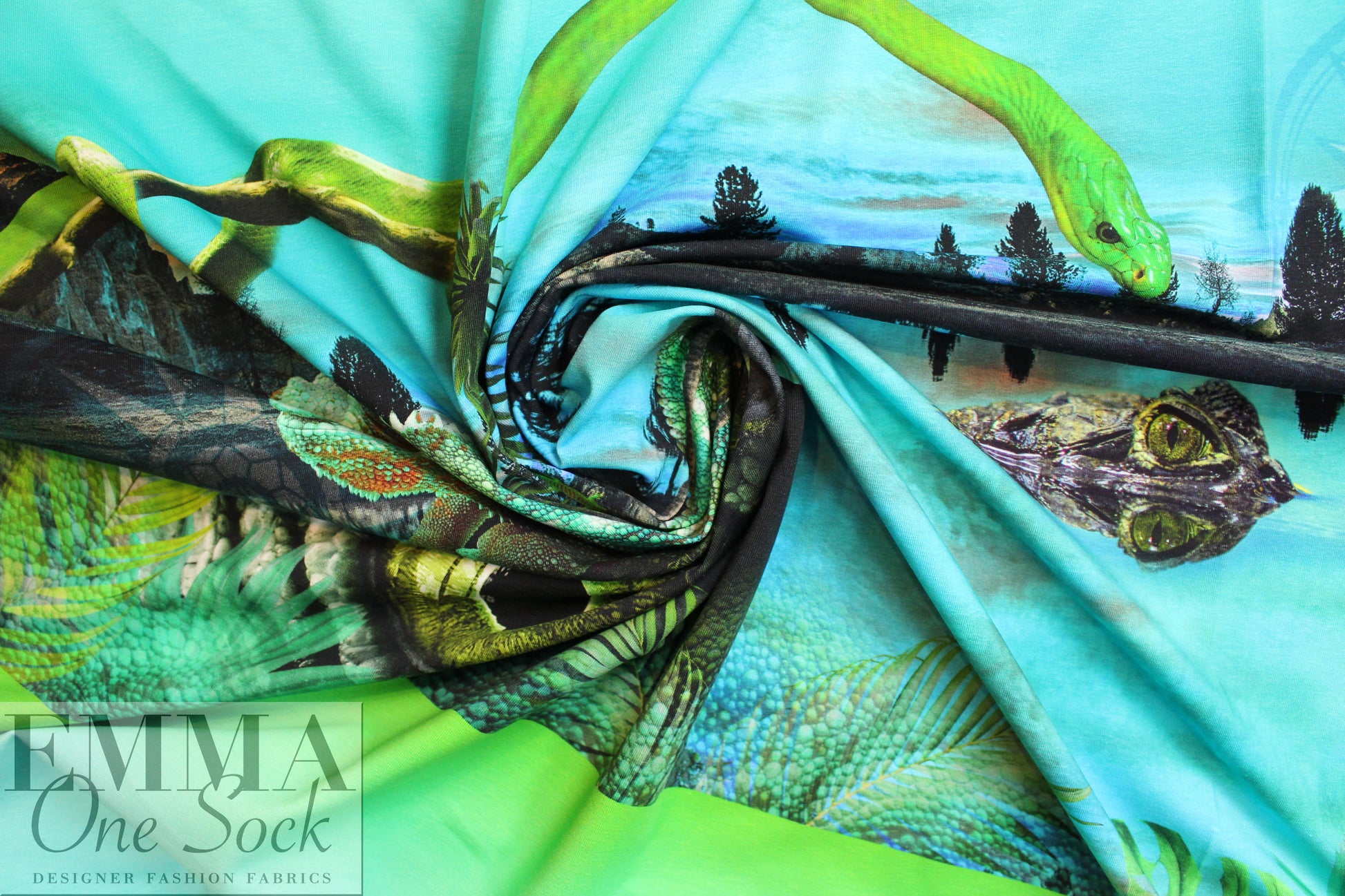 Dutch digital 'lizard life' cotton/spandex knit panel 2 panels