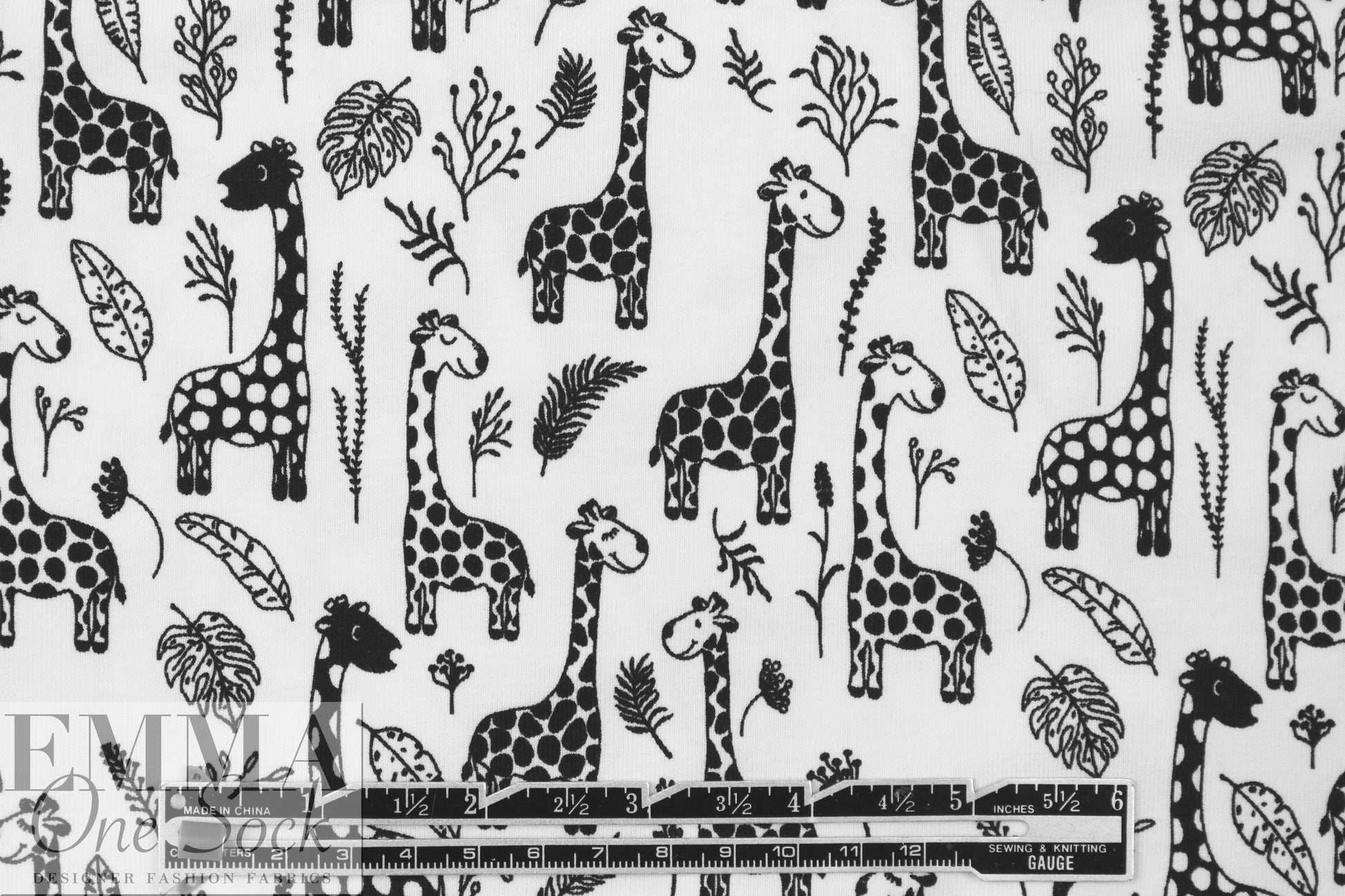Dutch digital giraffes knit Oeko-Tex cert. - black/white 1.5 yds