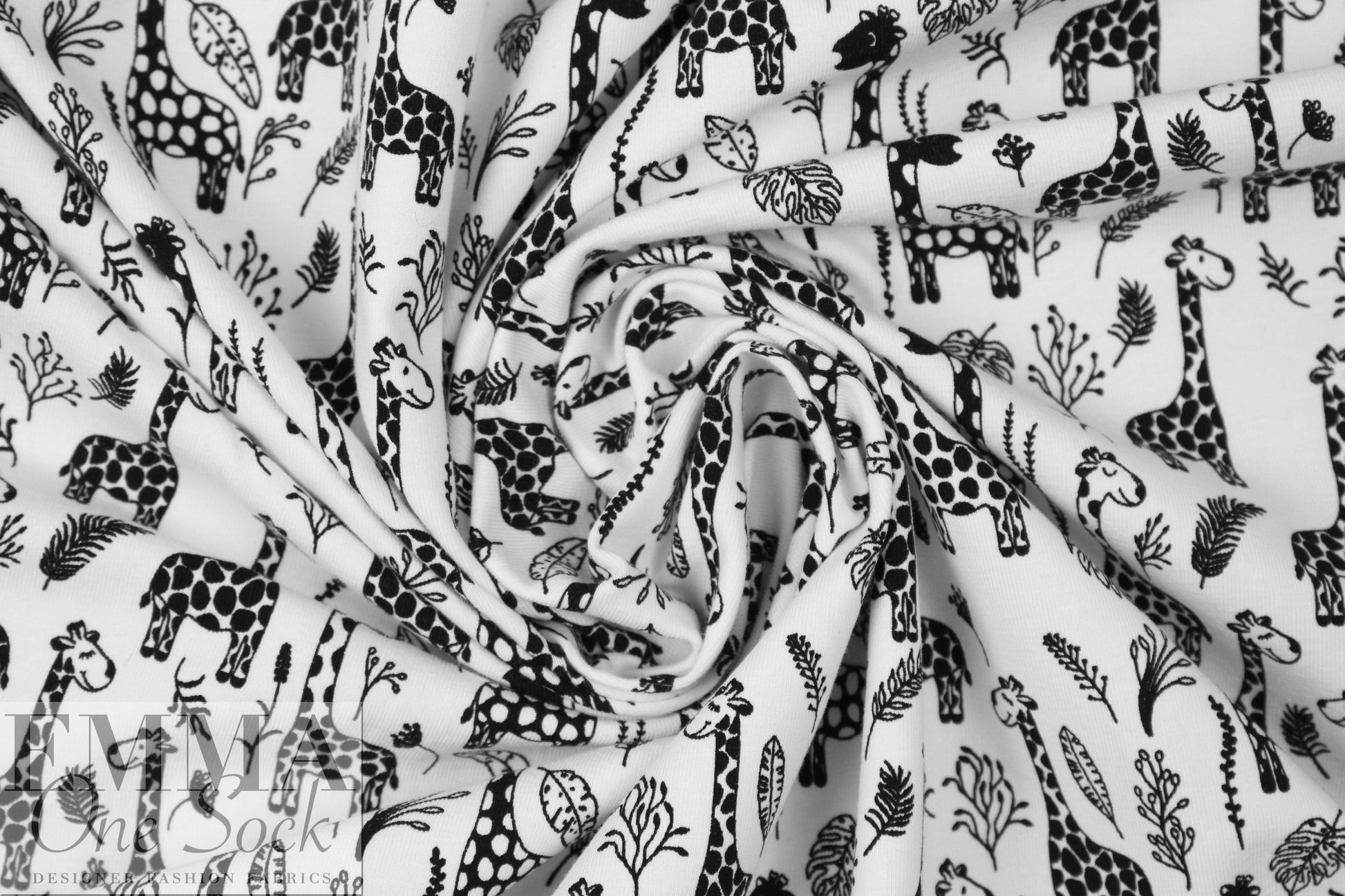 Dutch digital giraffes knit Oeko-Tex cert. - black/white .625 yds