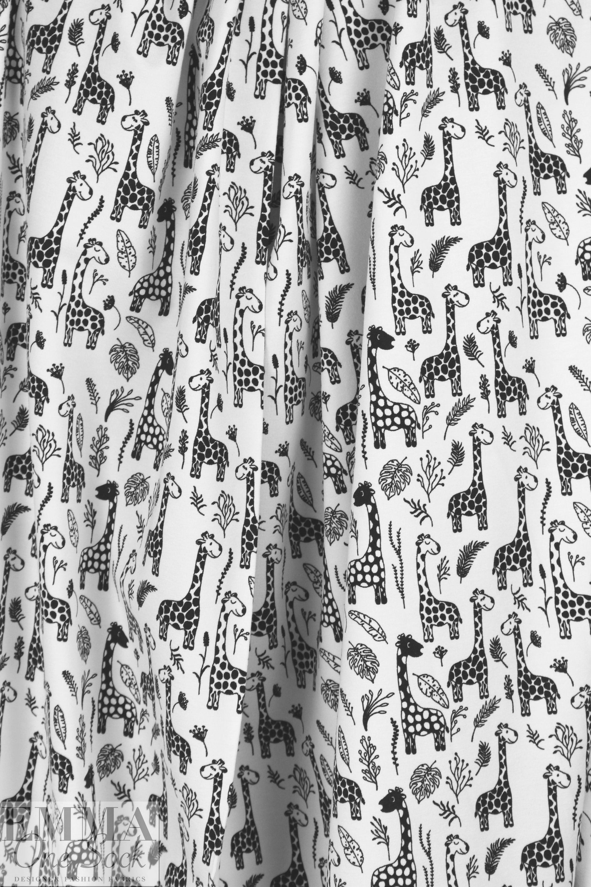 Dutch digital giraffes knit Oeko-Tex cert. - black/white .5 yds