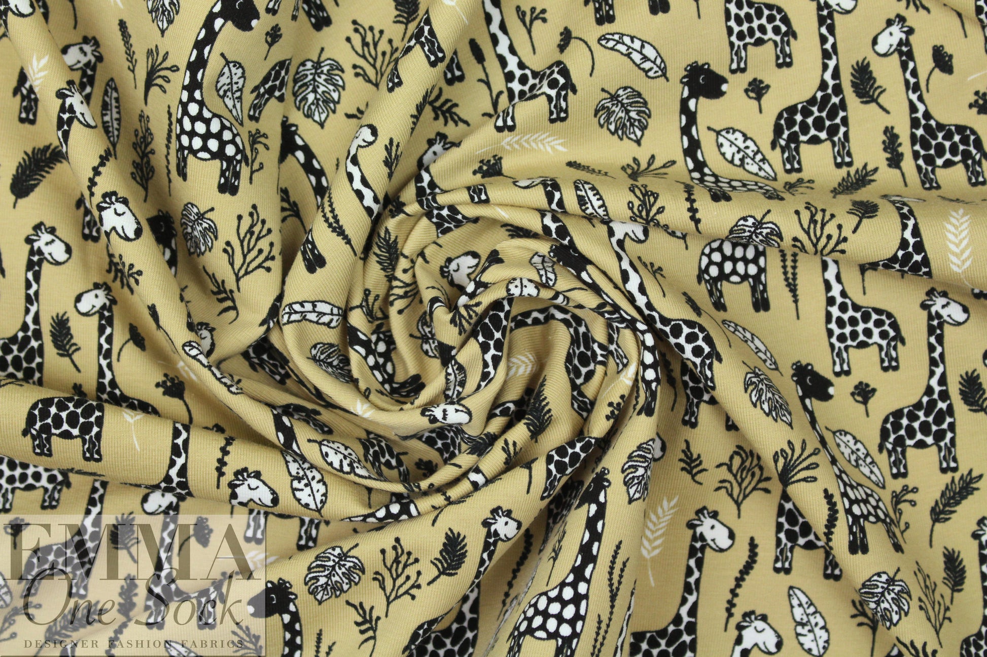 Dutch digital giraffes knit Oeko-Tex cert. - khaki 1.33 yd