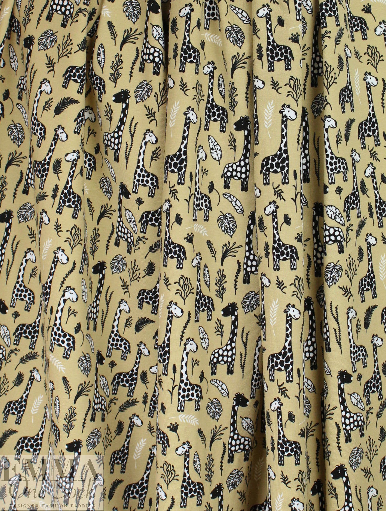 Dutch digital giraffes knit Oeko-Tex cert. - khaki .75 yds