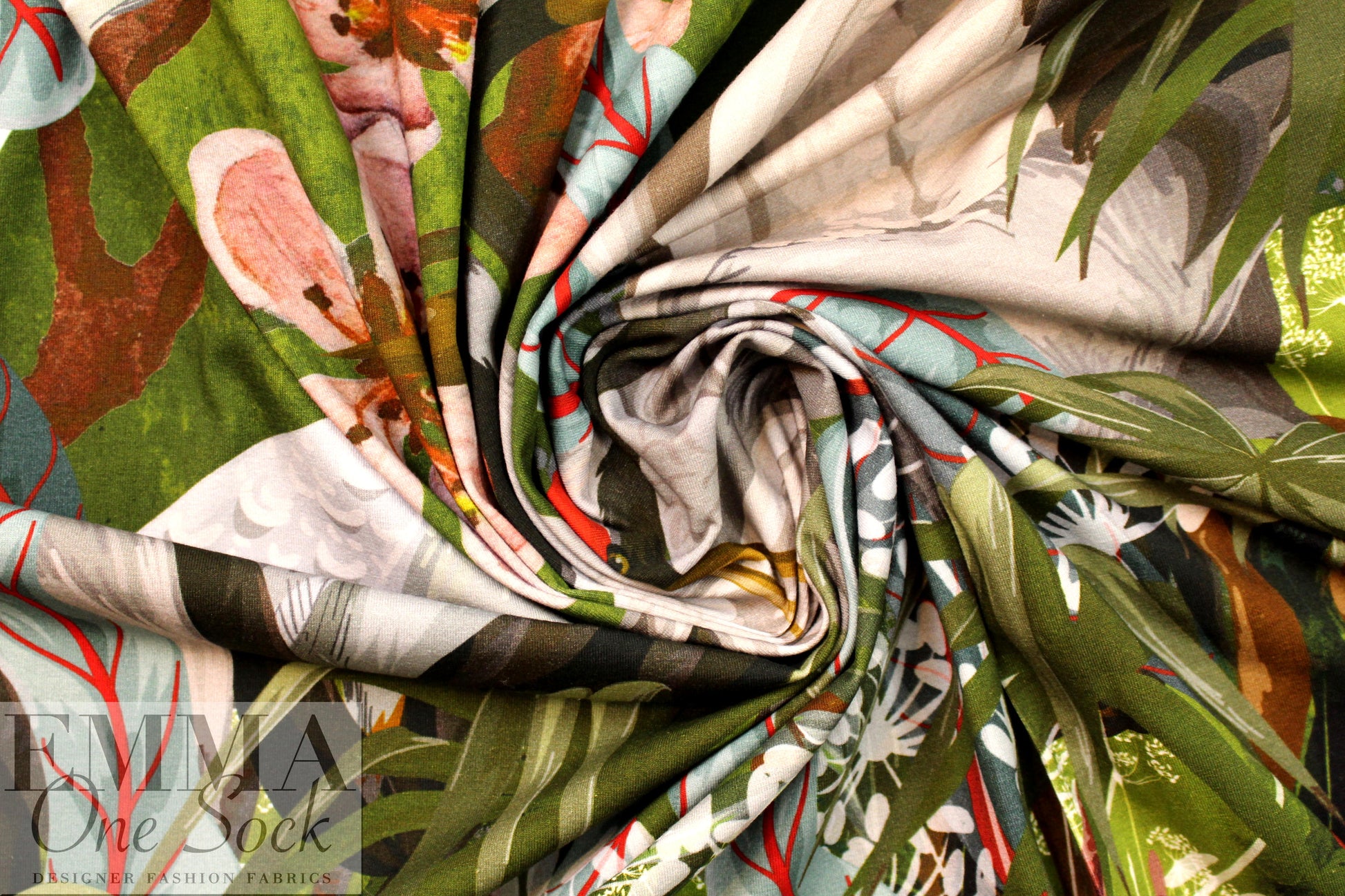 Dutch digital 'aviary paradise' knit Oeko-Tex certified panel