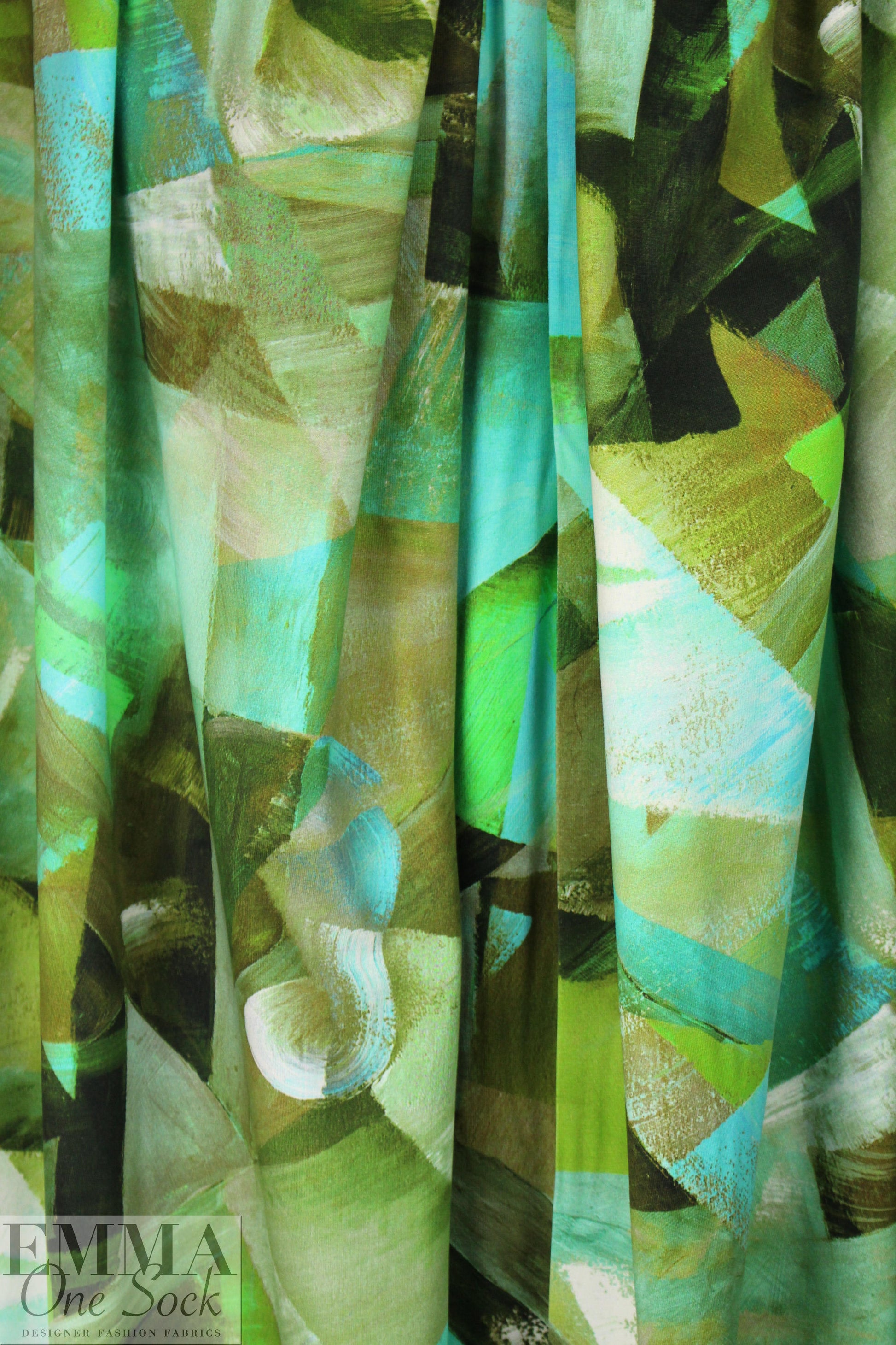 Dutch digital 'brushstrokes' knit Oeko-Tex cert. - greens/aqua