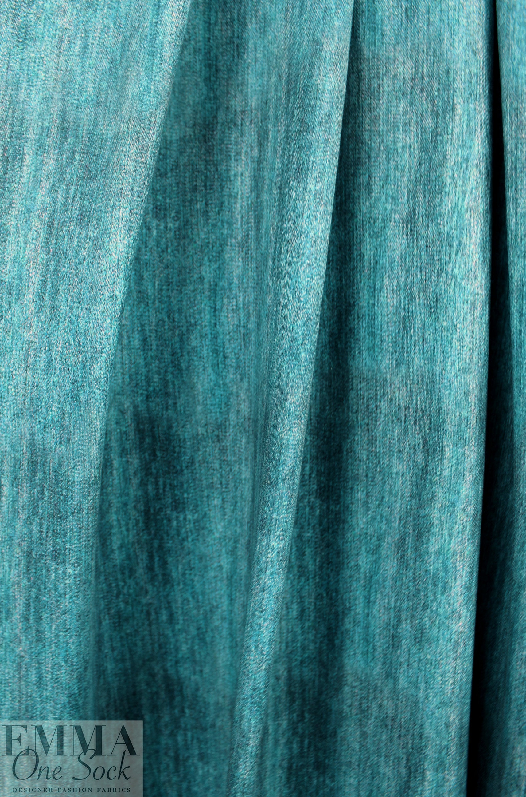 Dutch digital 'teal denim look' cotton knit Oeko-Tex cert. 1.25 yds