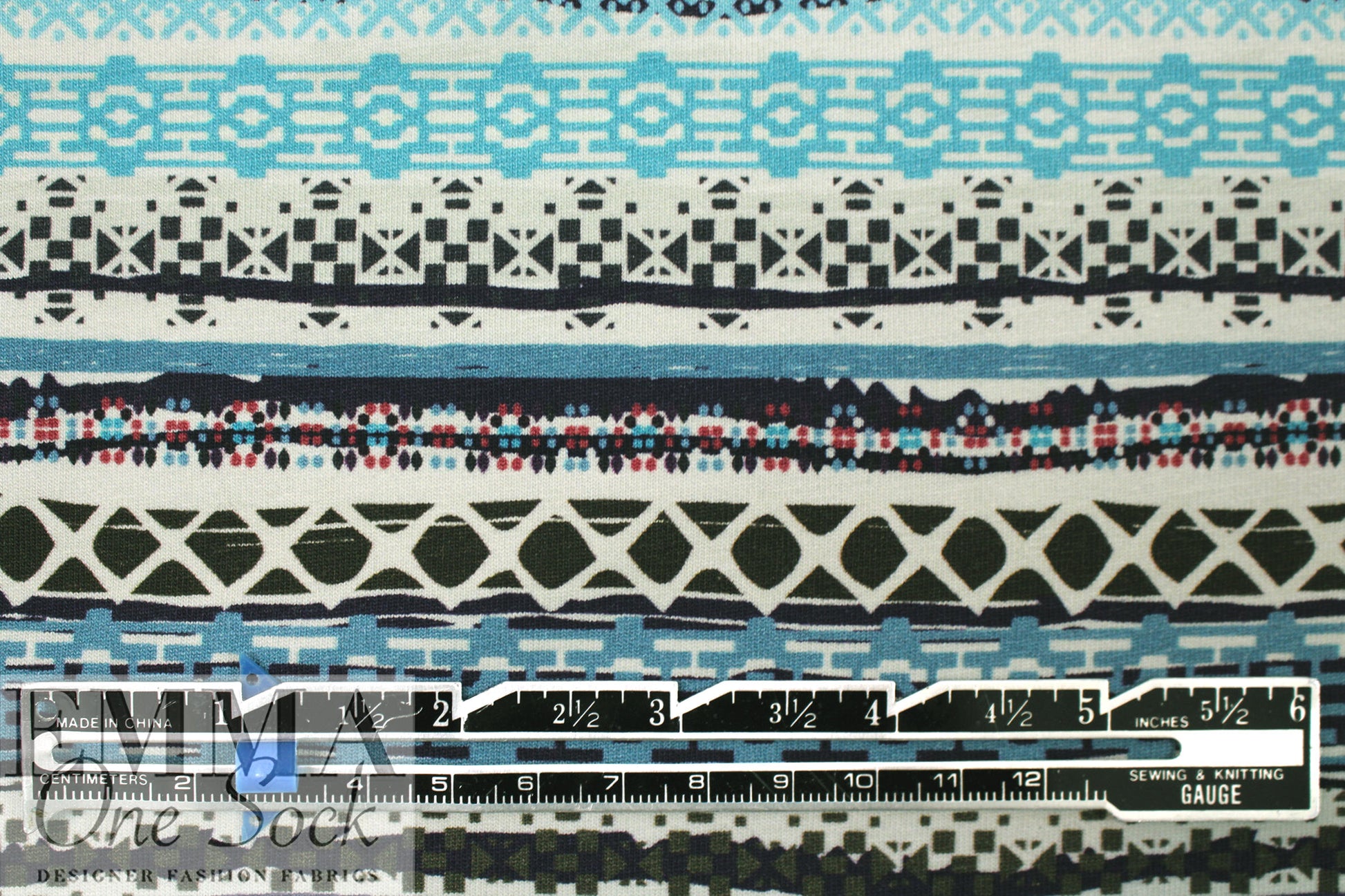 Dutch digital 'fairisle blues' cotton knit Oeko-Tex cert. 1.75 yd