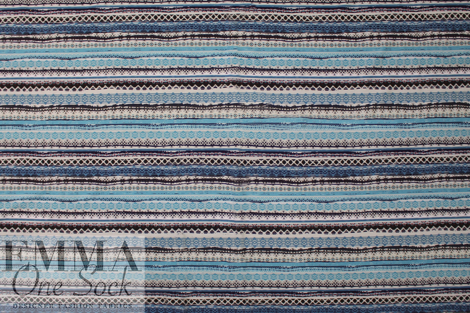 Dutch digital 'fairisle blues' cotton knit Oeko-Tex cert. 1.75 yd