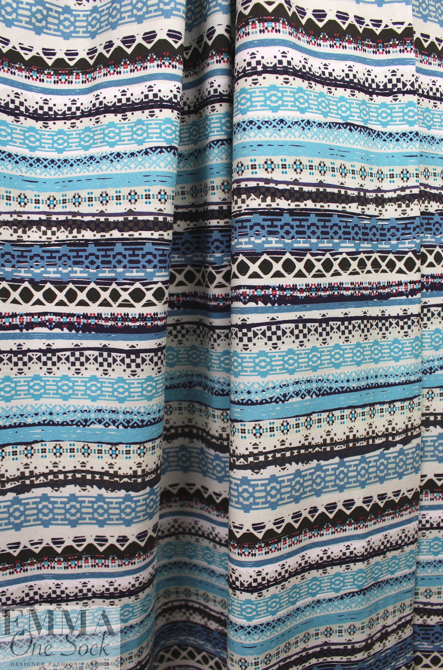 Dutch digital 'fairisle blues' cotton knit Oeko-Tex cert. 1.375 yds