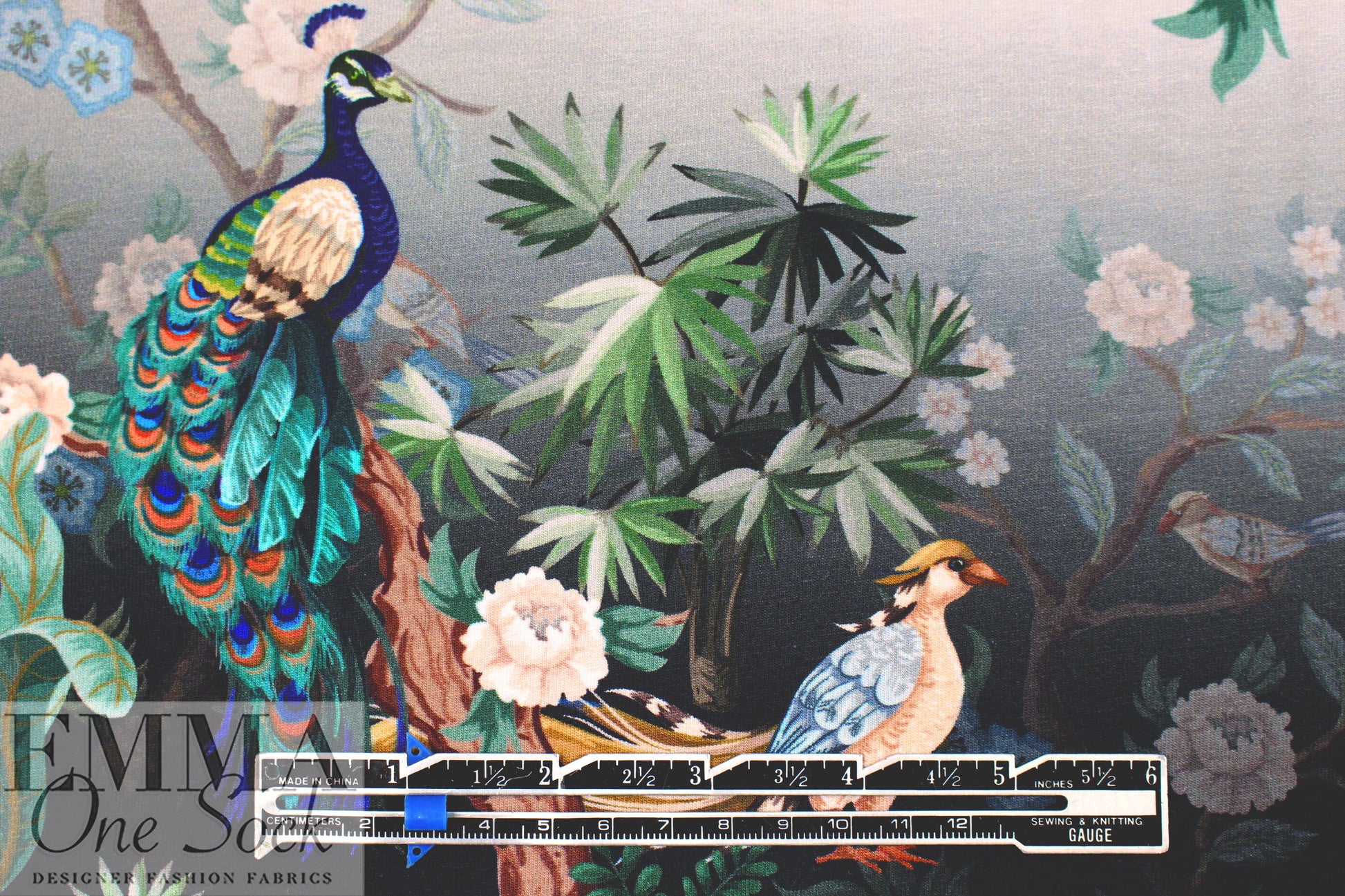 Dutch digital 'exotic aviary' cotton knit 1 Oeko-Tex cert. .5 yds