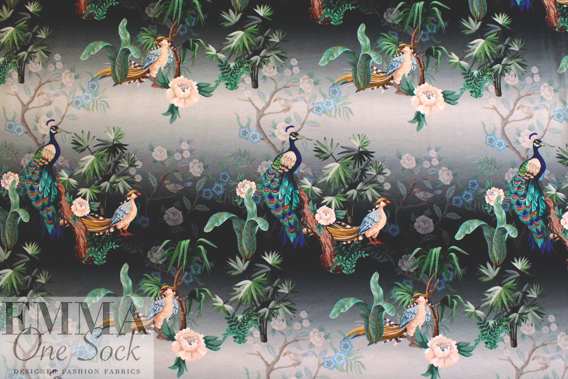 Dutch digital 'exotic aviary' cotton knit 1 Oeko-Tex cert. .5 yds
