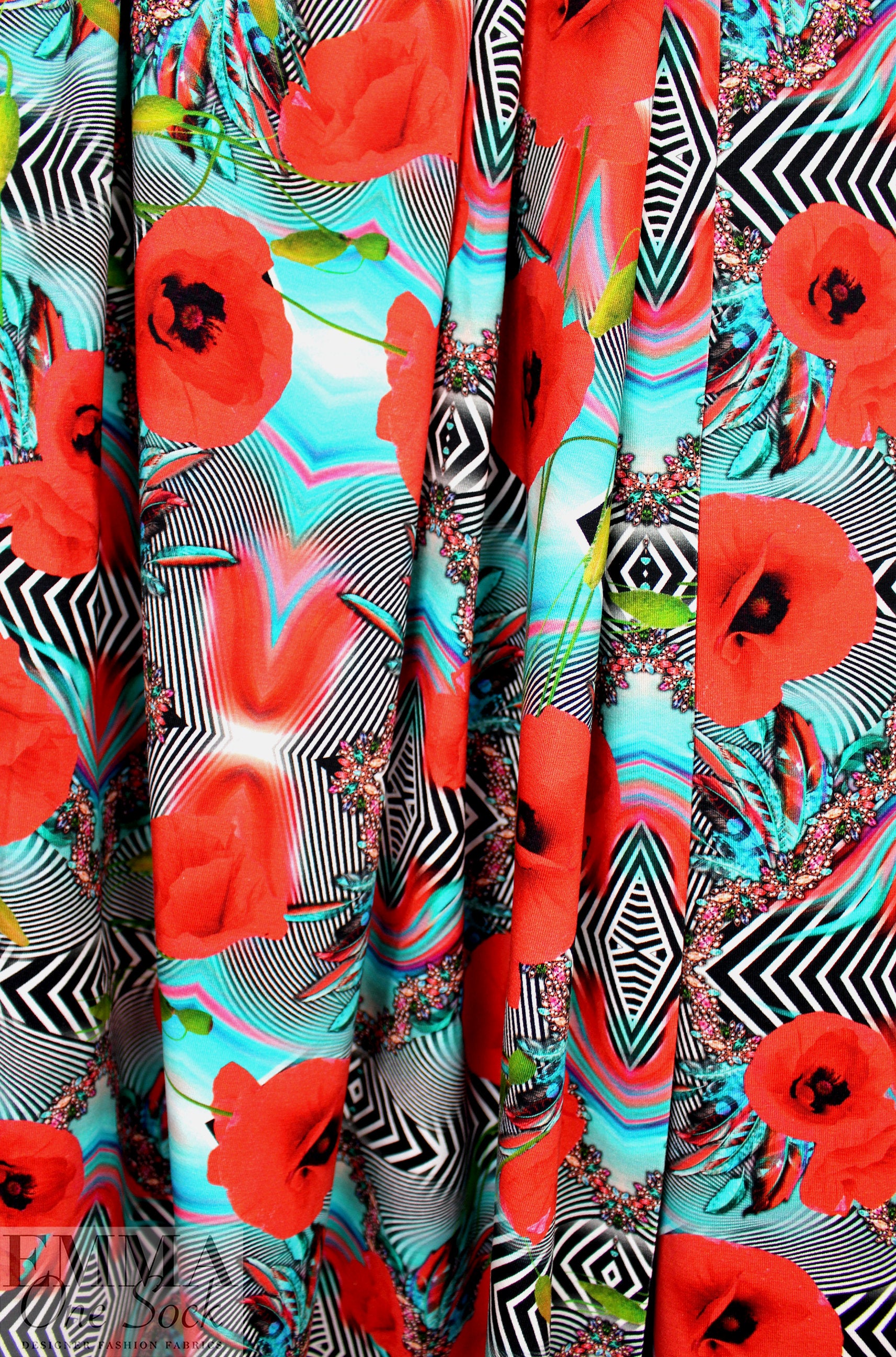 Dutch digital 'poppy illusion' cotton knit Oeko-Tex cert. .5 yds
