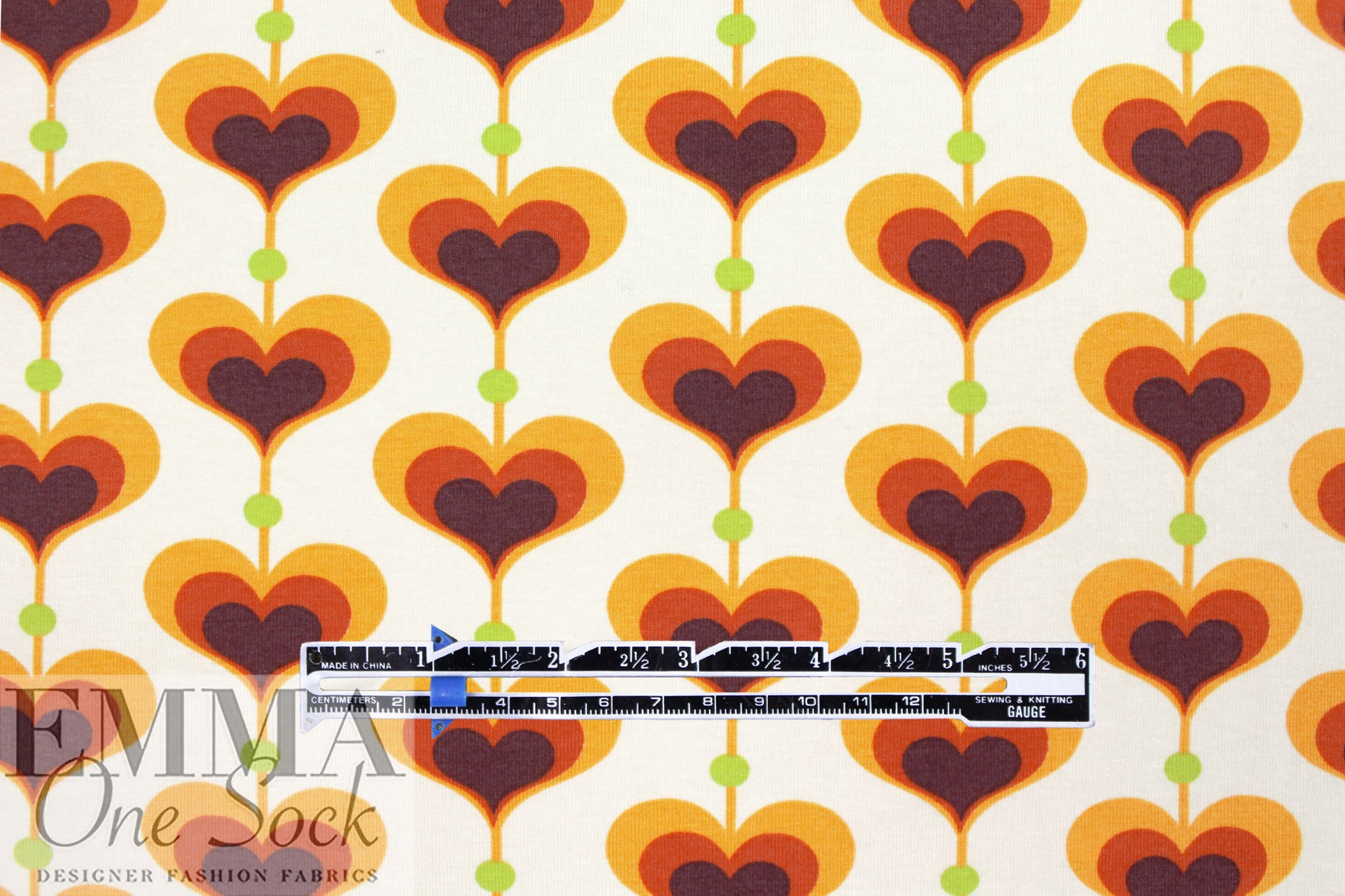 Dutch digital 'heart strings' cotton knit PROMO!  - pumpkin/cream .5 yds