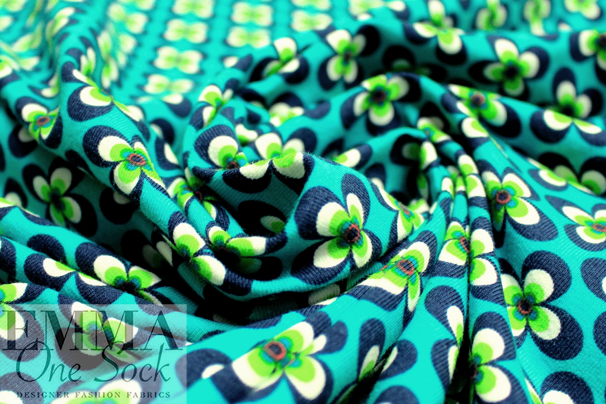 Dutch digital 'flower power' cotton knit Oeko-Tex cert. 1.125 yds