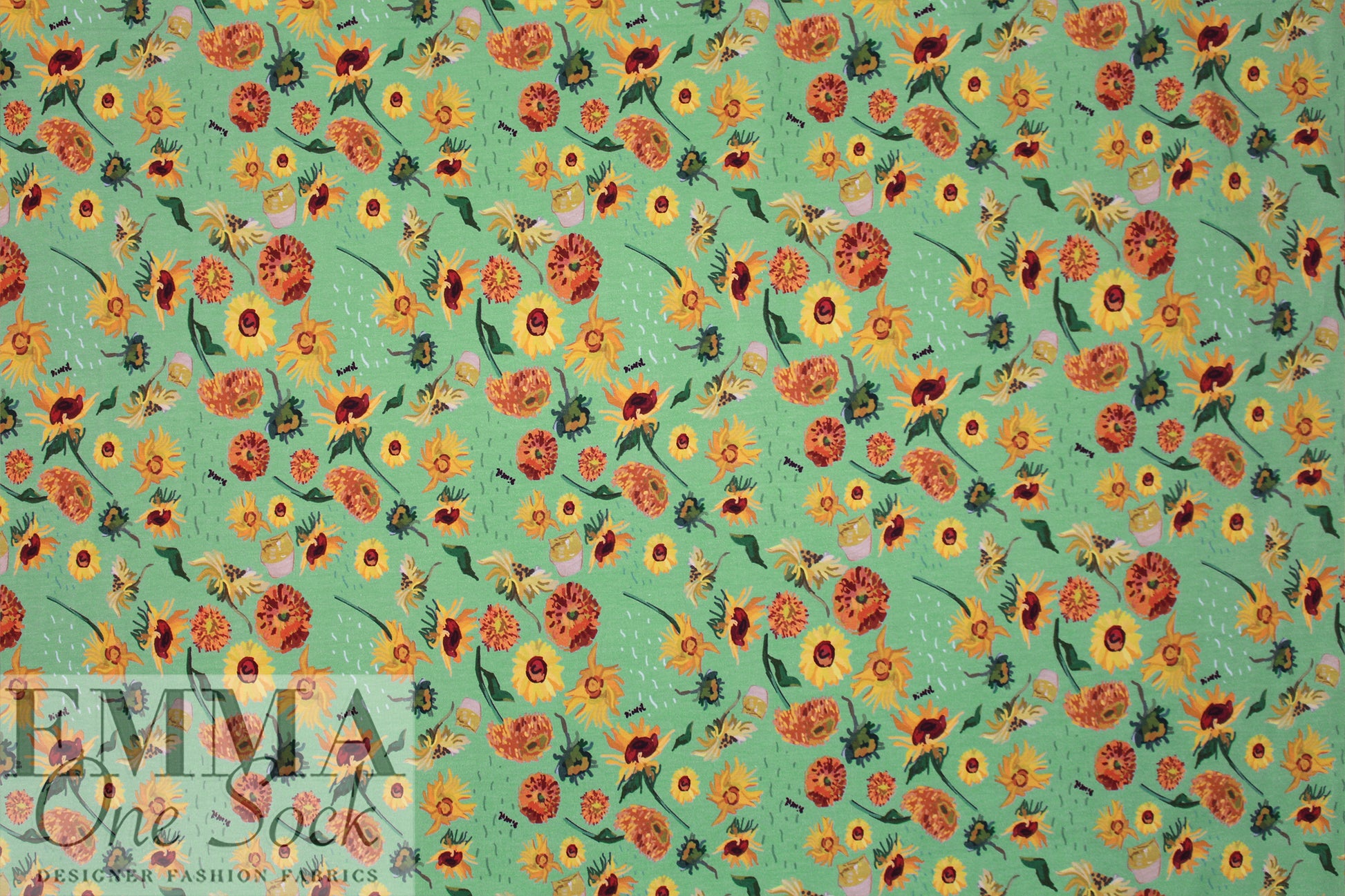 Dutch digital 'Vincent's sunflowers' cotton knit Oeko-Tex cert. .875 yds