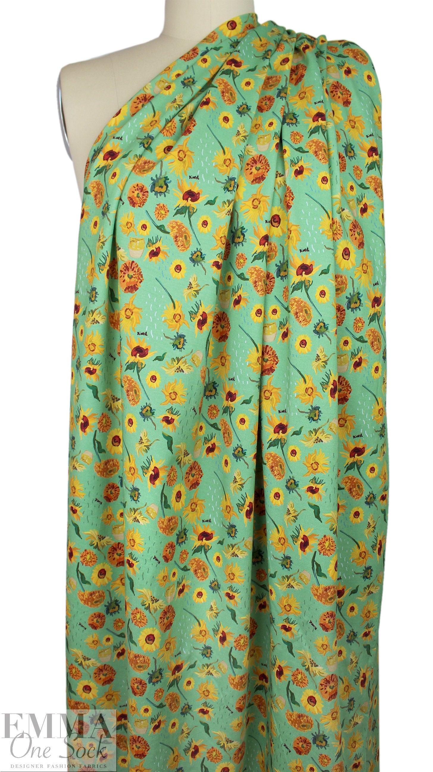 Dutch digital 'Vincent's sunflowers' cotton knit Oeko-Tex cert. 1.5 yds