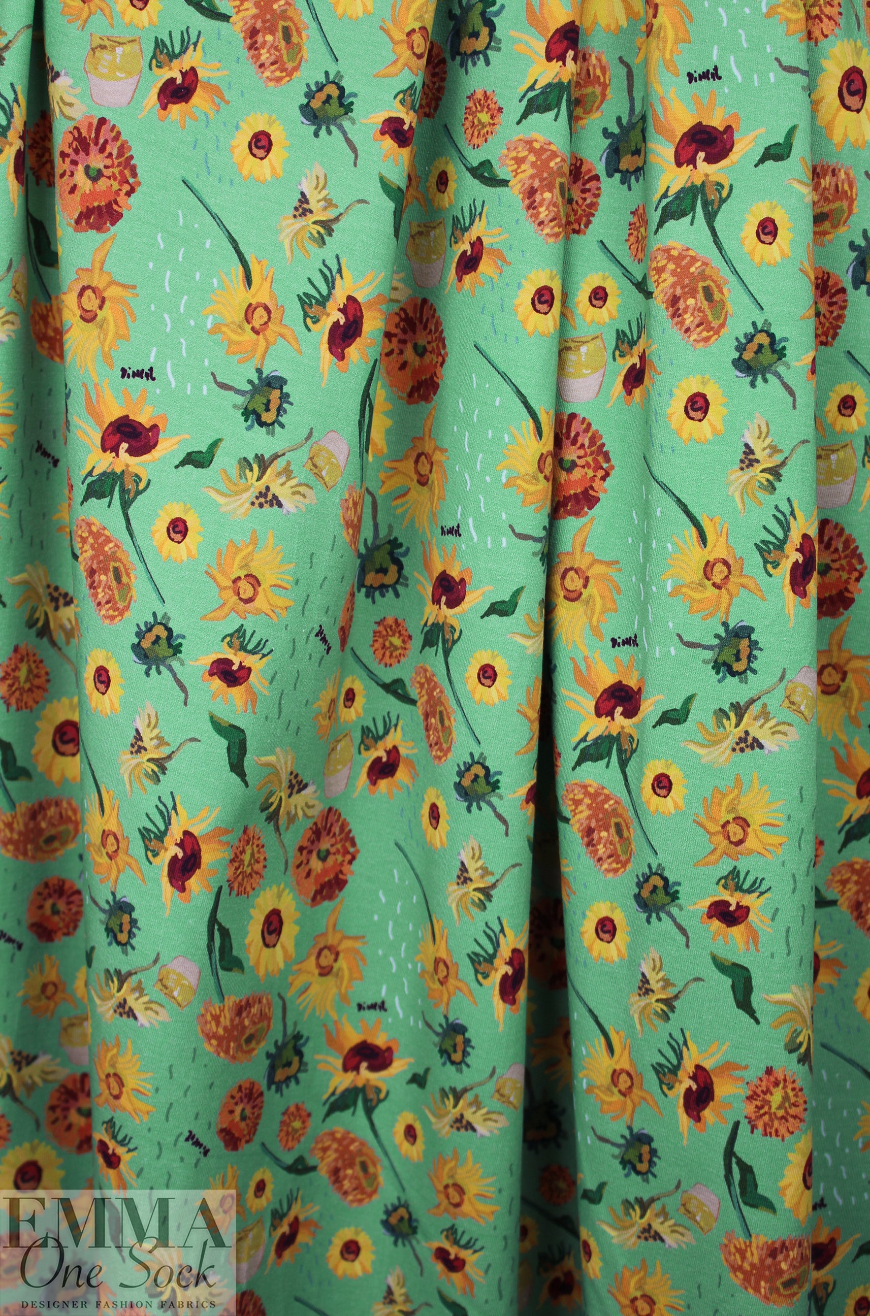 Dutch digital 'Vincent's sunflowers' cotton knit Oeko-Tex cert. .875 yds