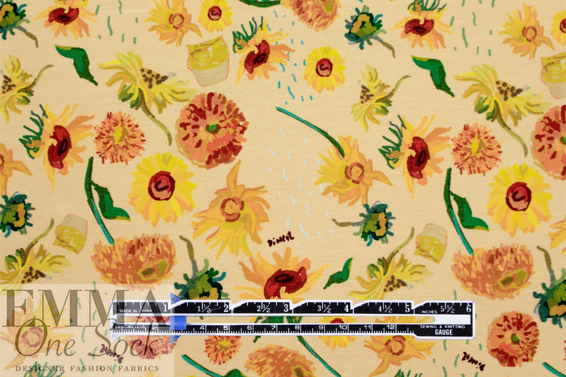 Dutch digital 'Vincent's sunflowers 2' cotton knit Oeko-Tex cert. 1 yard