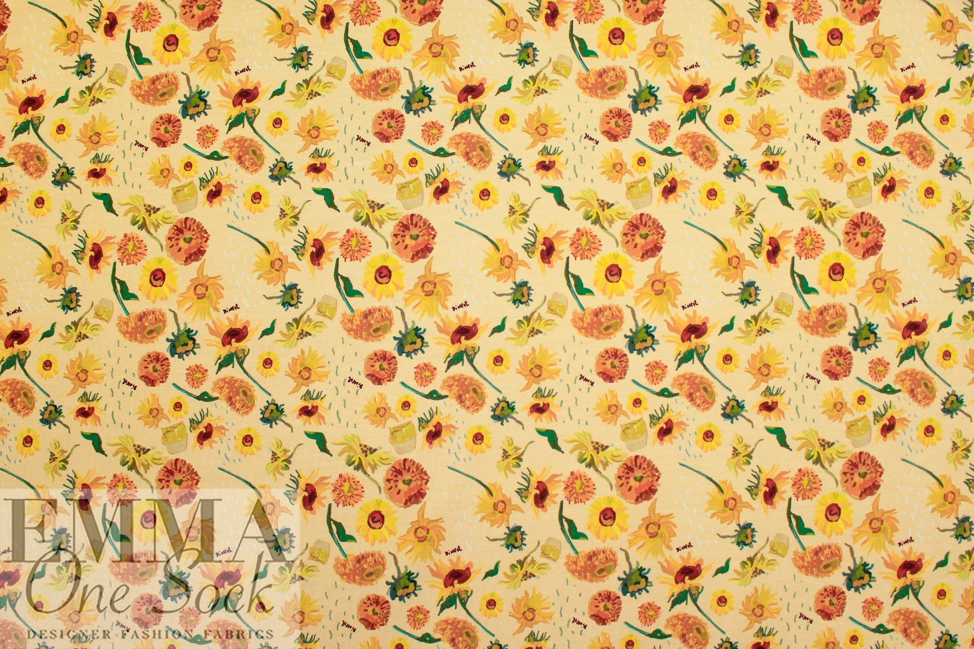 Dutch digital 'Vincent's sunflowers 2' cotton knit Oeko-Tex cert. 1 yard