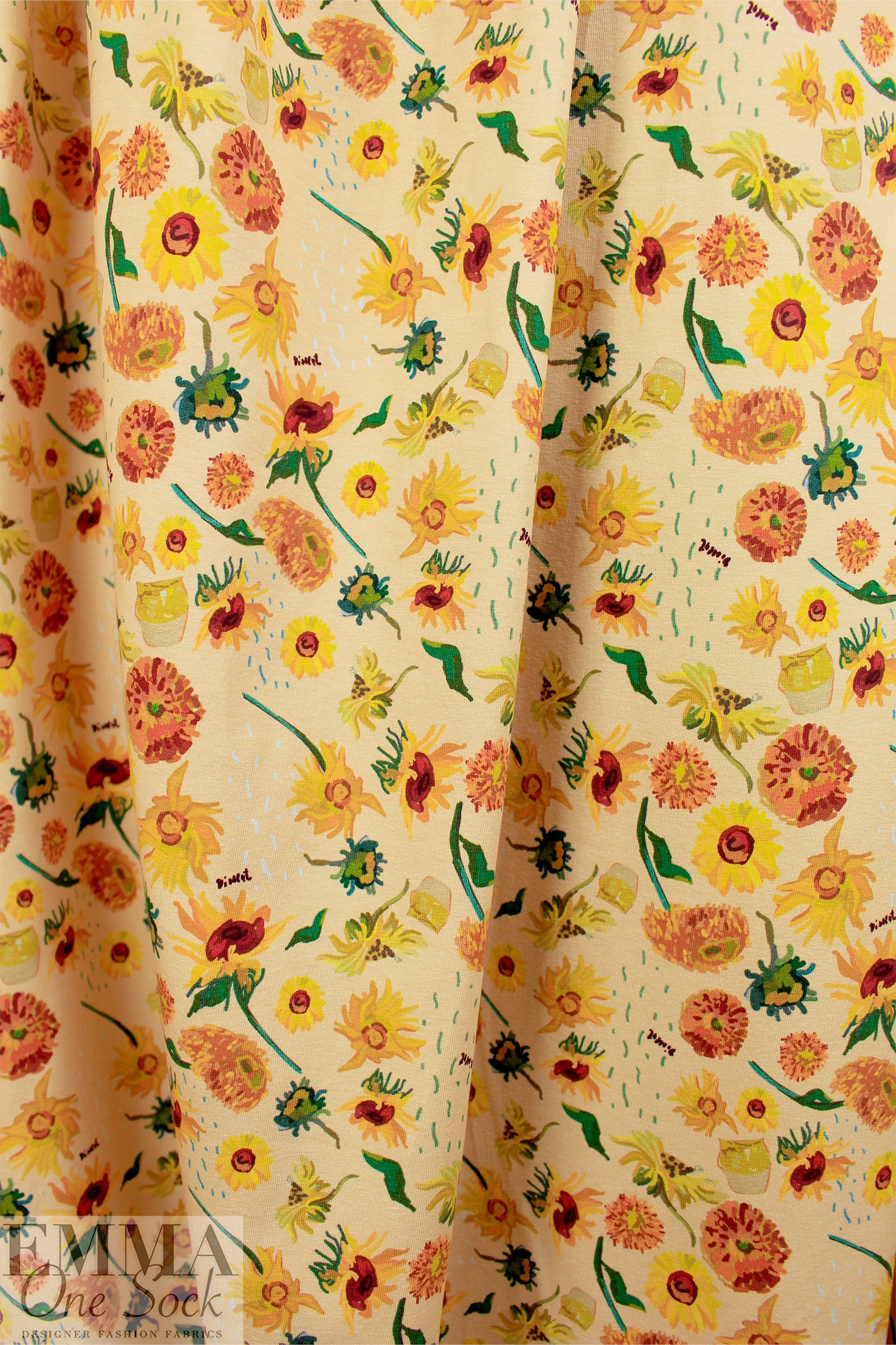 Dutch digital 'Vincent's sunflowers 2' cotton knit Oeko-Tex cert. 1 yard