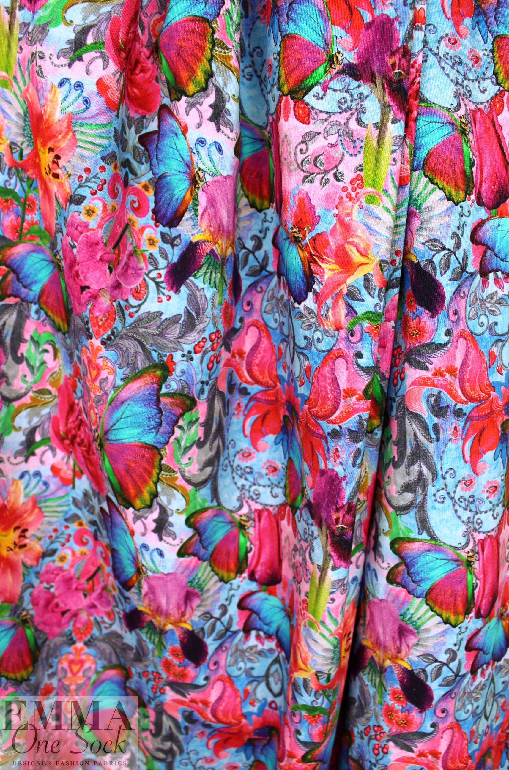 Dutch digital 'butterfly fantasy' cotton knit Oeko-Tex cert. 2 yd