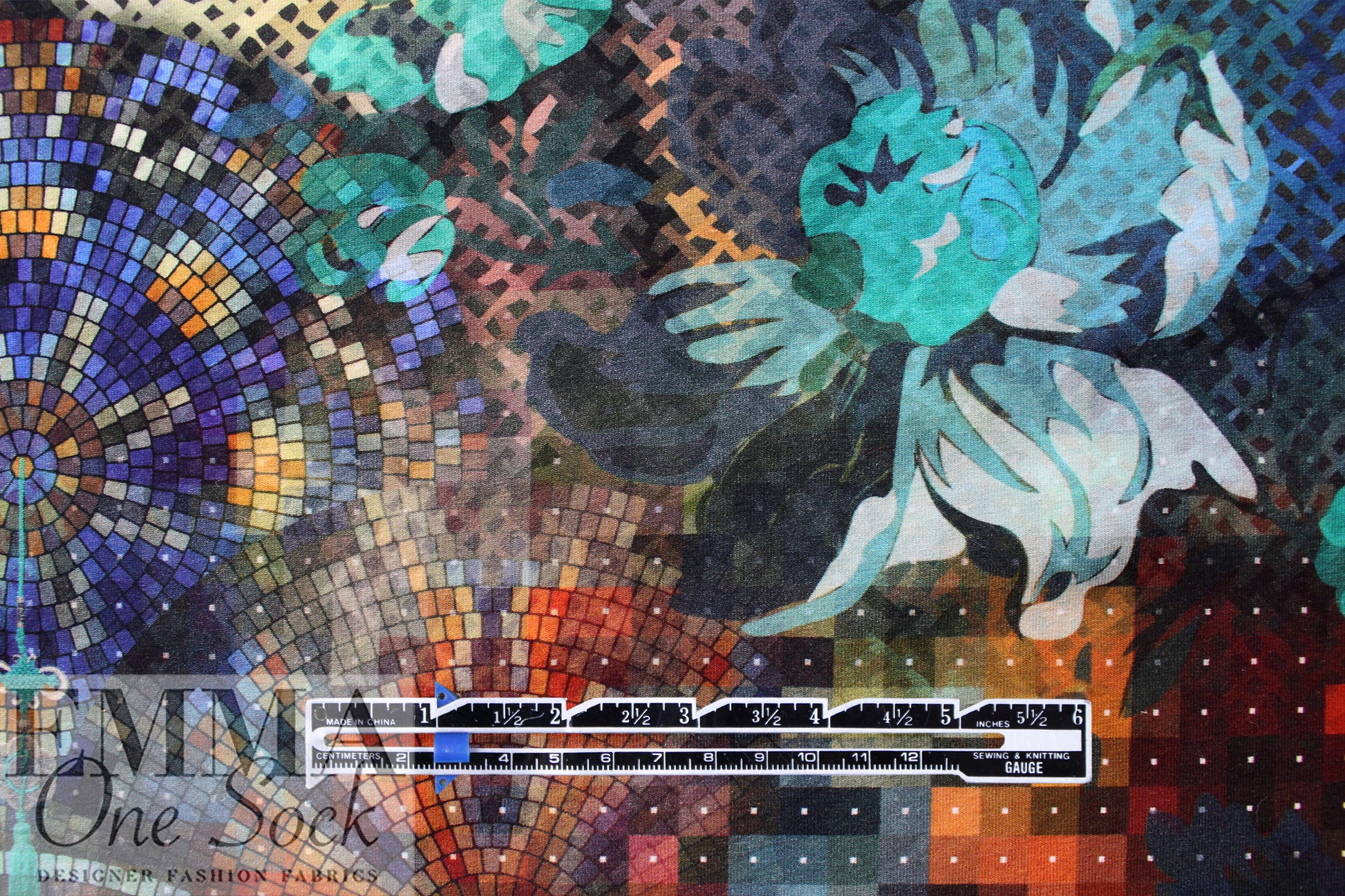 Dutch digital 'techno floral mosaic' knit panel Oeko-Tex cert.  2.25 yd - 1 Panel