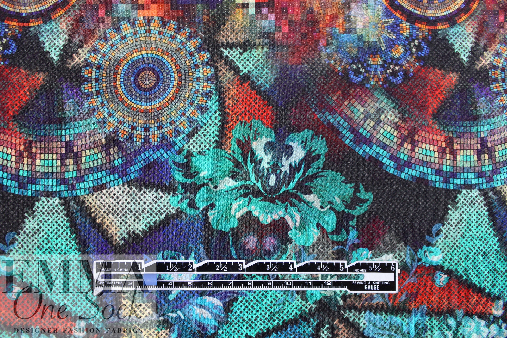 Dutch digital 'techno floral mosaic' knit Oeko-Tex cert.