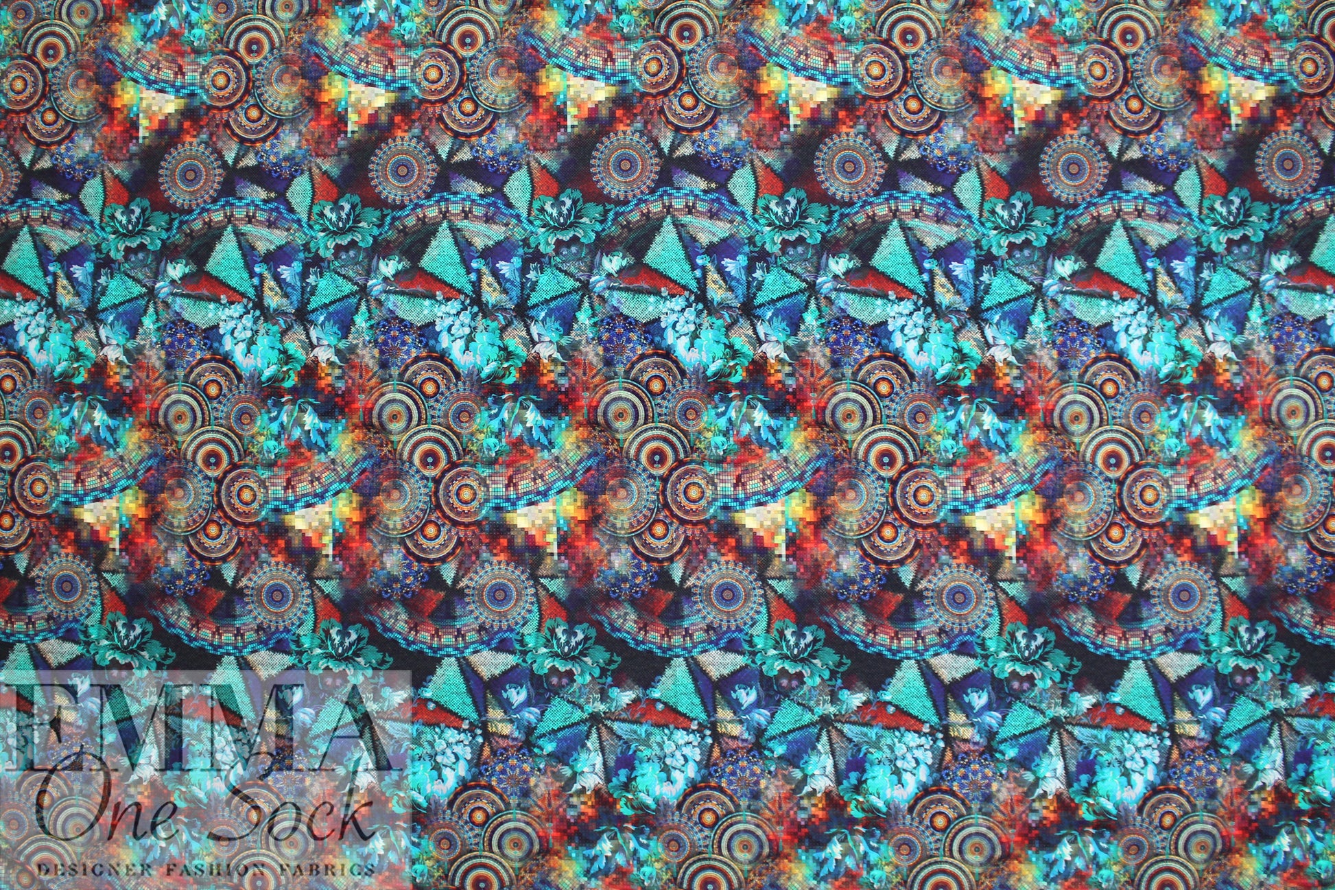 Dutch digital 'techno floral mosaic' knit Oeko-Tex cert.  1.4 yd