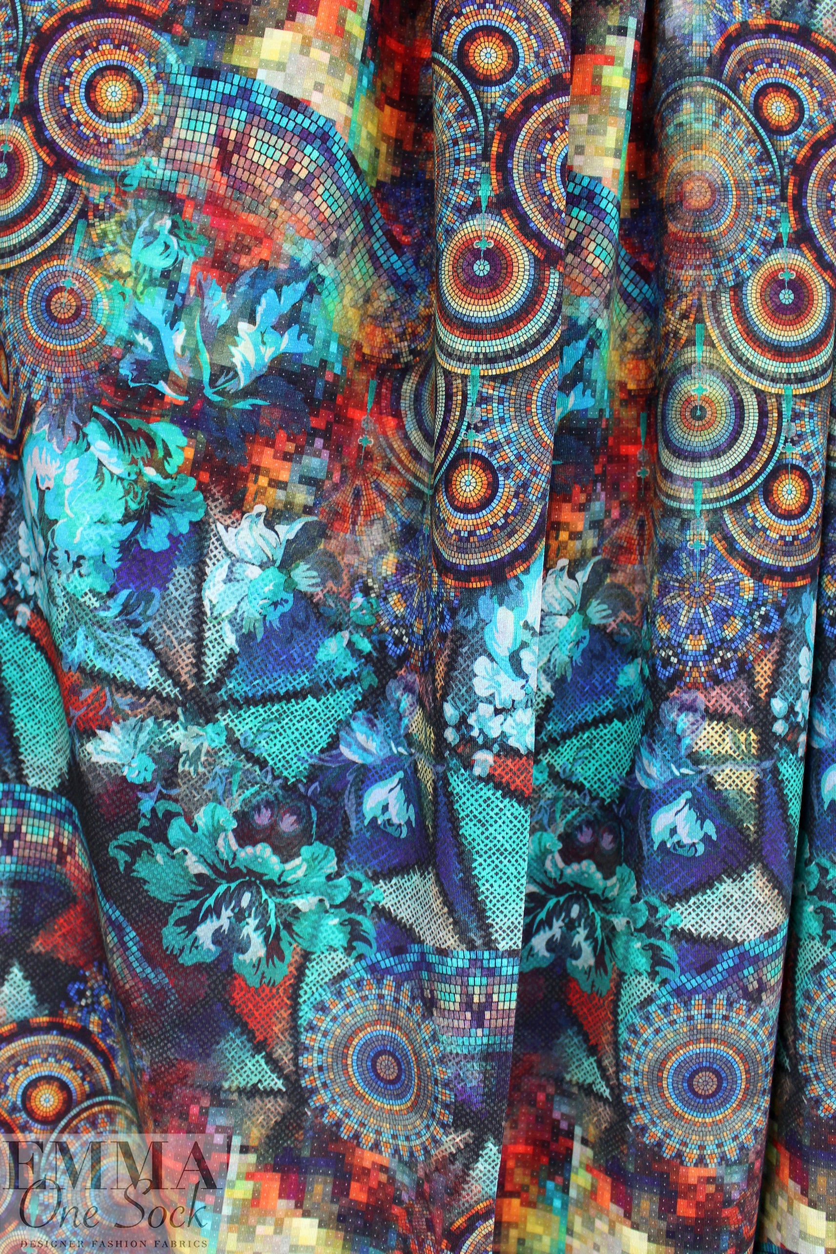 Dutch digital 'techno floral mosaic' knit Oeko-Tex cert.