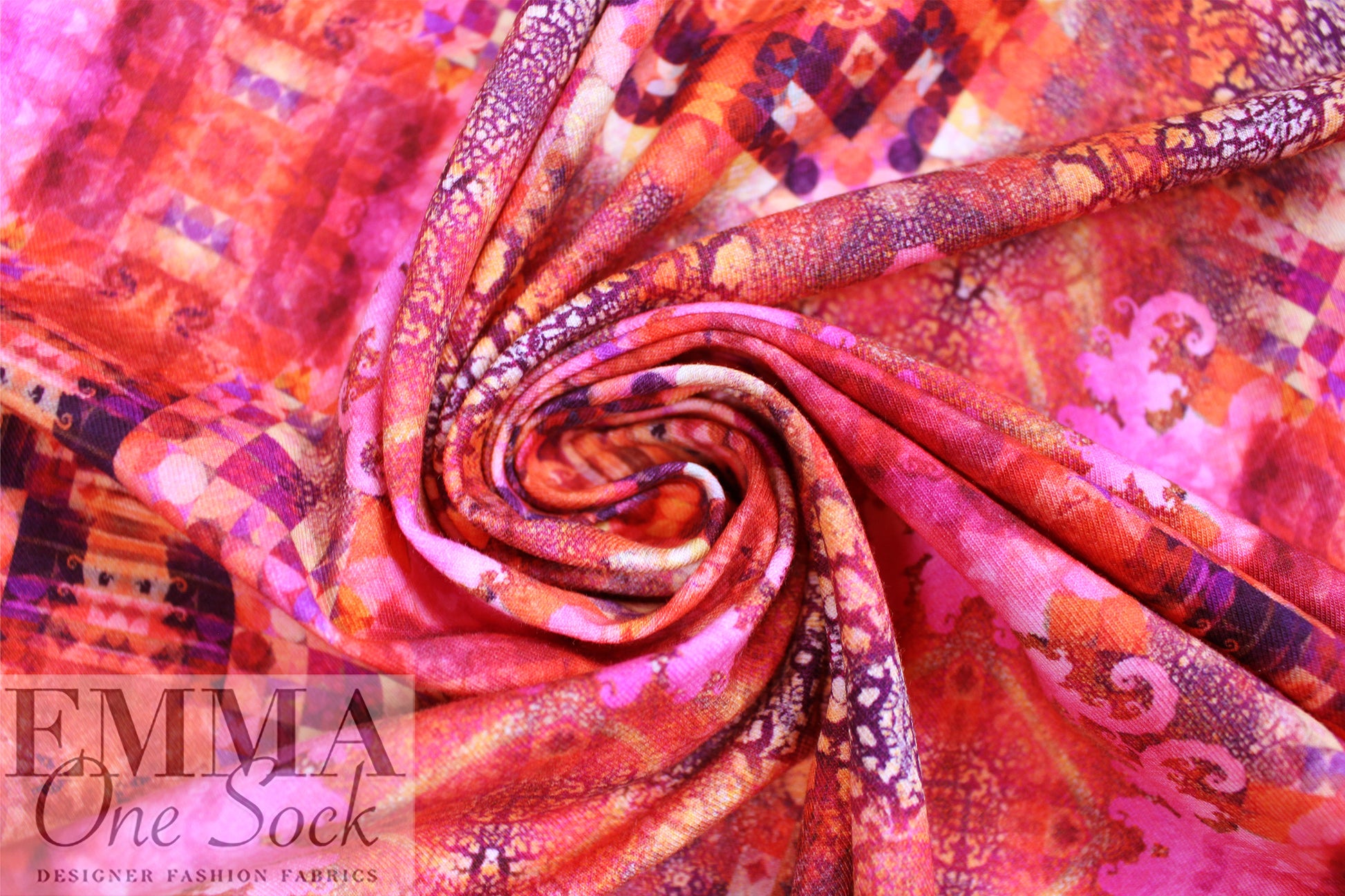 Dutch digital 'pink kaleidoscope' knit Oeko-Tex cert.  2 yd