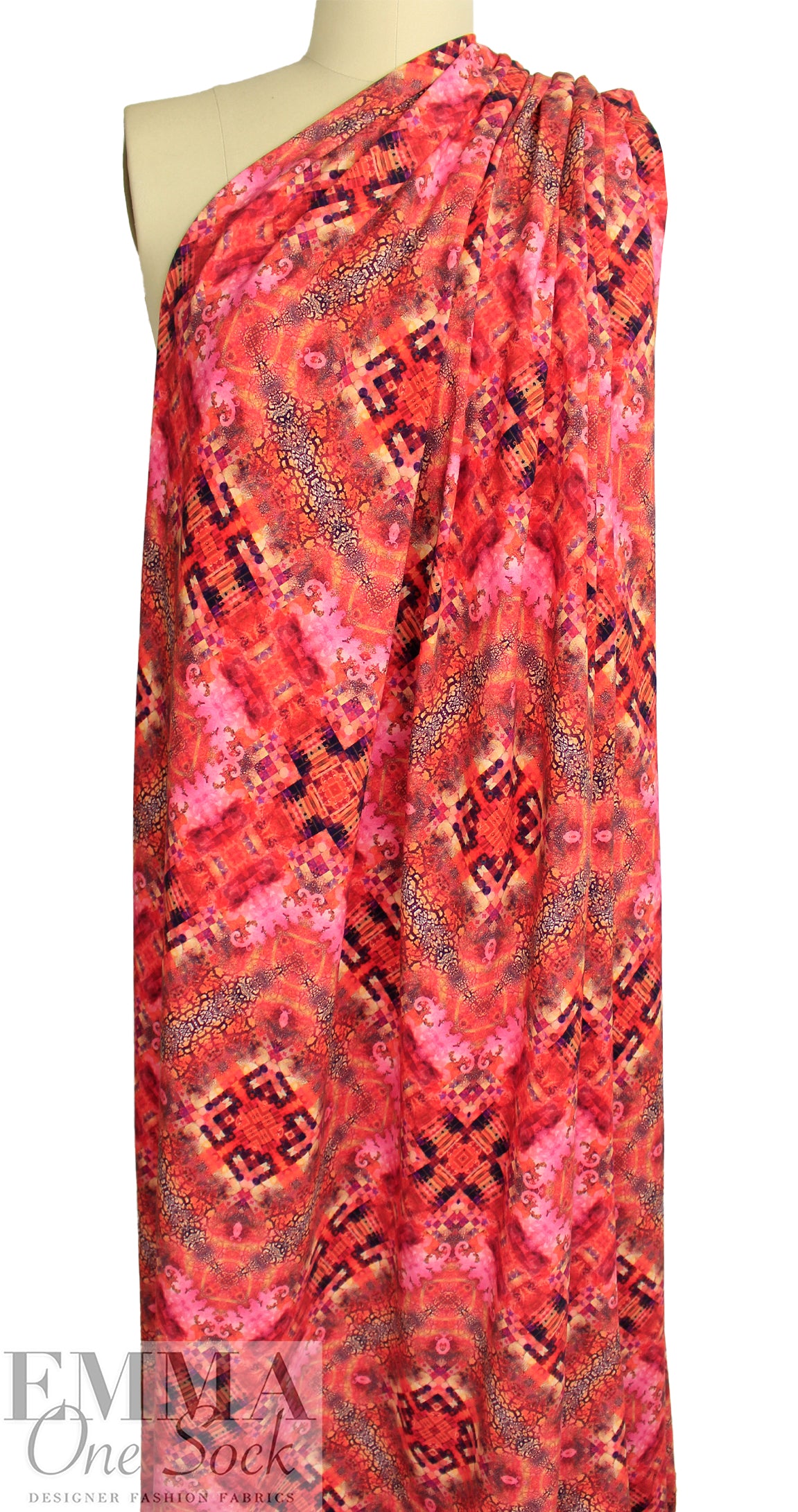 Dutch digital 'pink kaleidoscope' knit Oeko-Tex cert.  1.375 yd