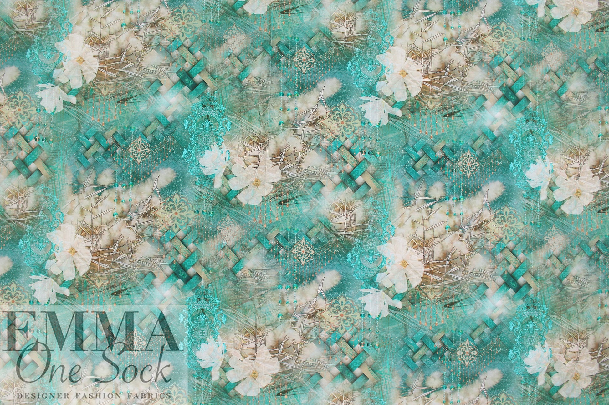 Dutch digital 'jeweled garden fantasy' knit Oeko-Tex cert.  .75 yds