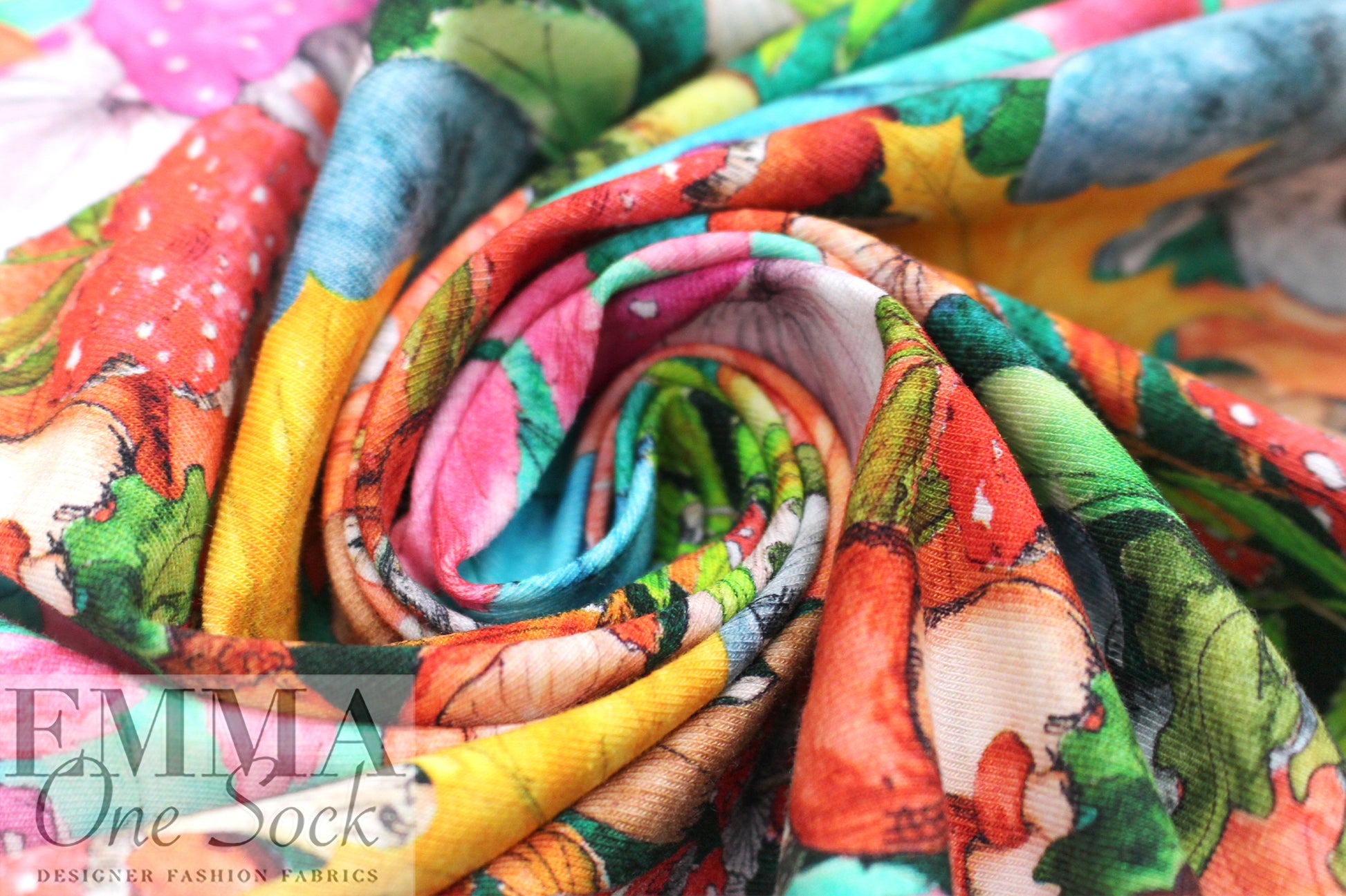Dutch digital 'mushrooms of the forest' knit Oeko-Tex cert.  1 yard