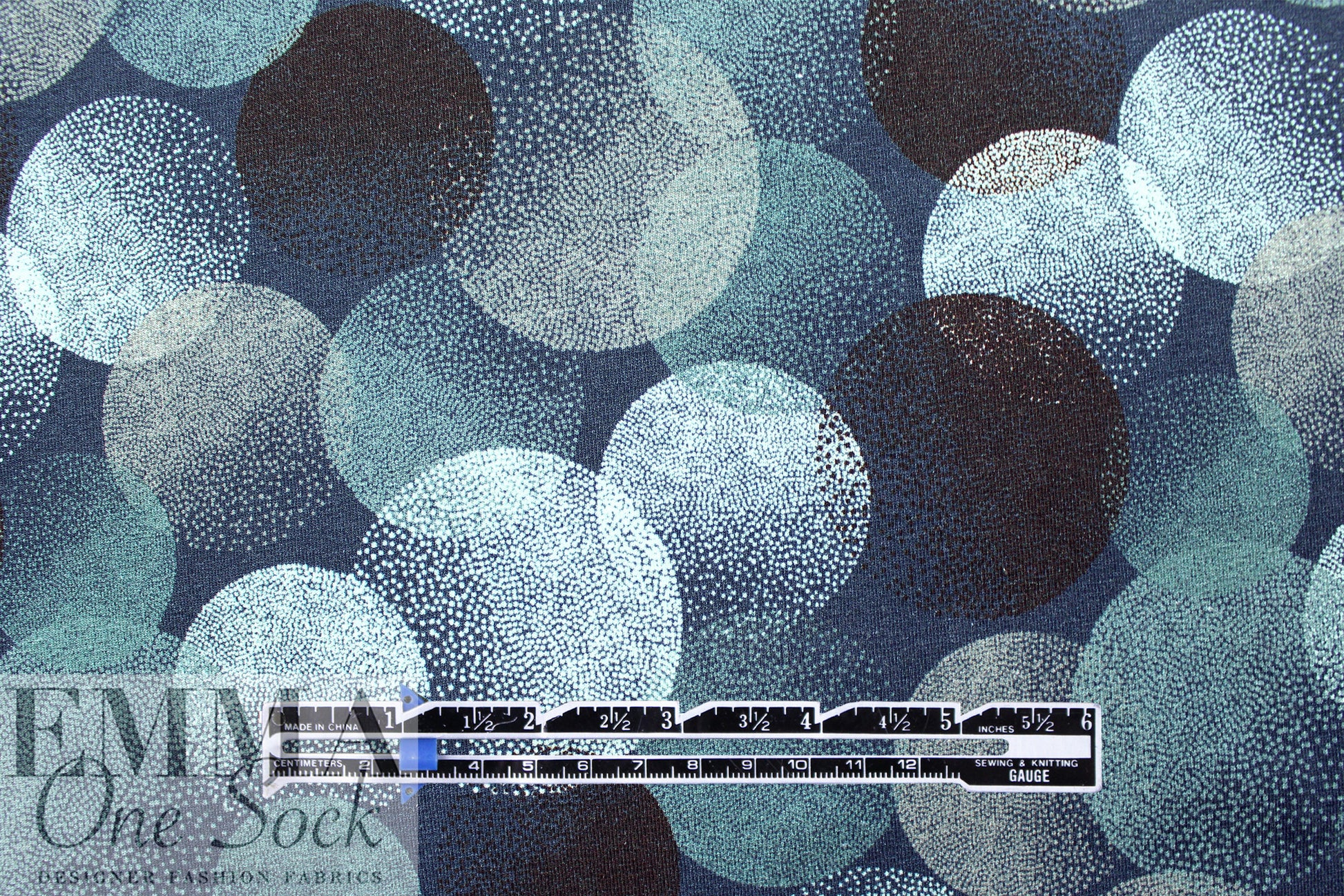 Dutch digital 'full moon' cotton knit Oeko-Tex cert. - teal/ice blue .75 yds