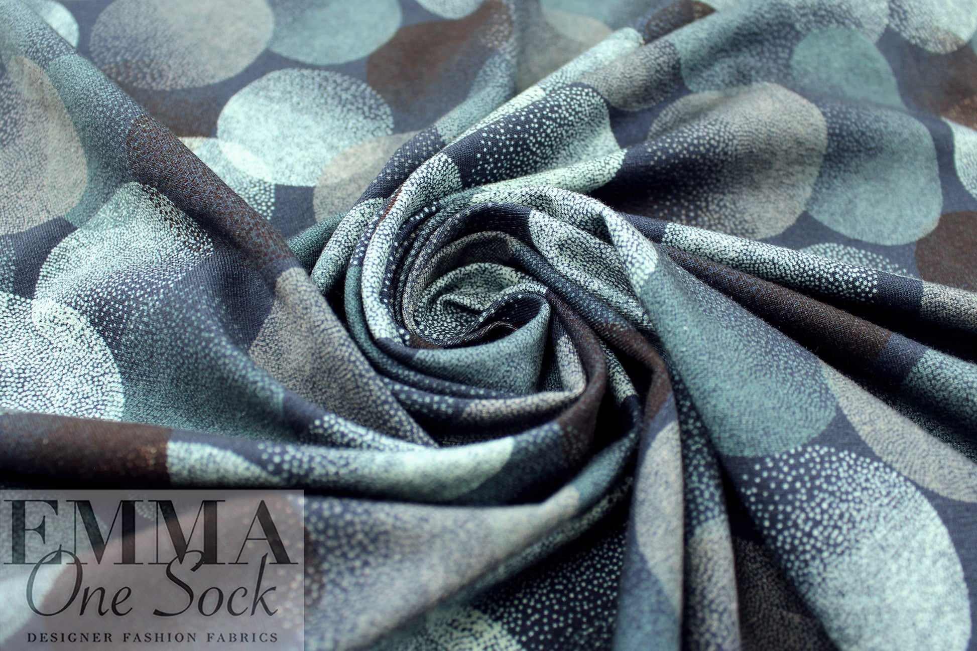 Dutch digital 'full moon' cotton knit Oeko-Tex cert. - teal/ice blue .75 yds