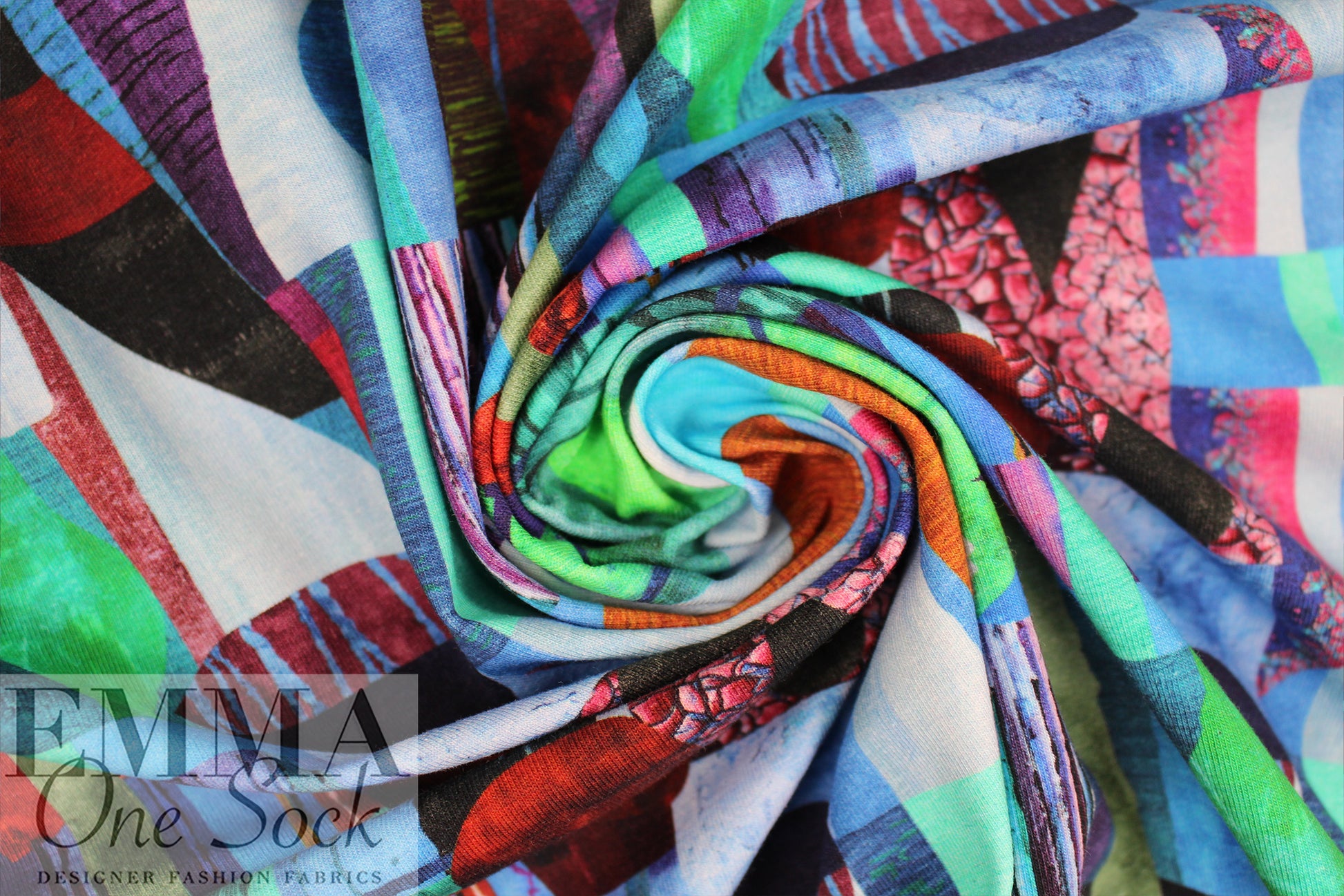Dutch digital 'collage expression' cotton knit Oeko-Tex cert.