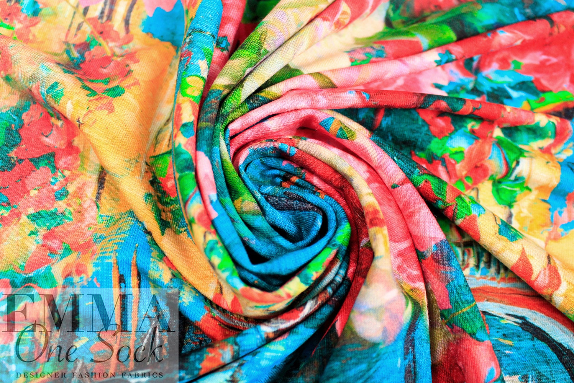 Dutch digital 'gondola ride' VISCOSE knit Oeko-Tex cert. .75 yds