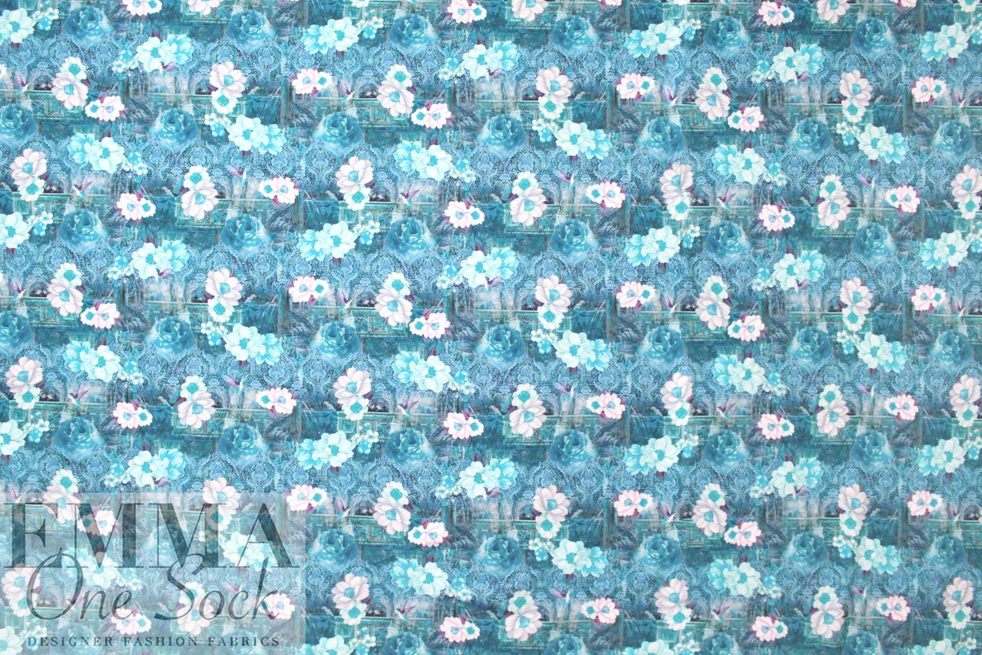 Dutch digital 'hummingbird visit' cotton knit Oeko-Tex cert. .625 yds