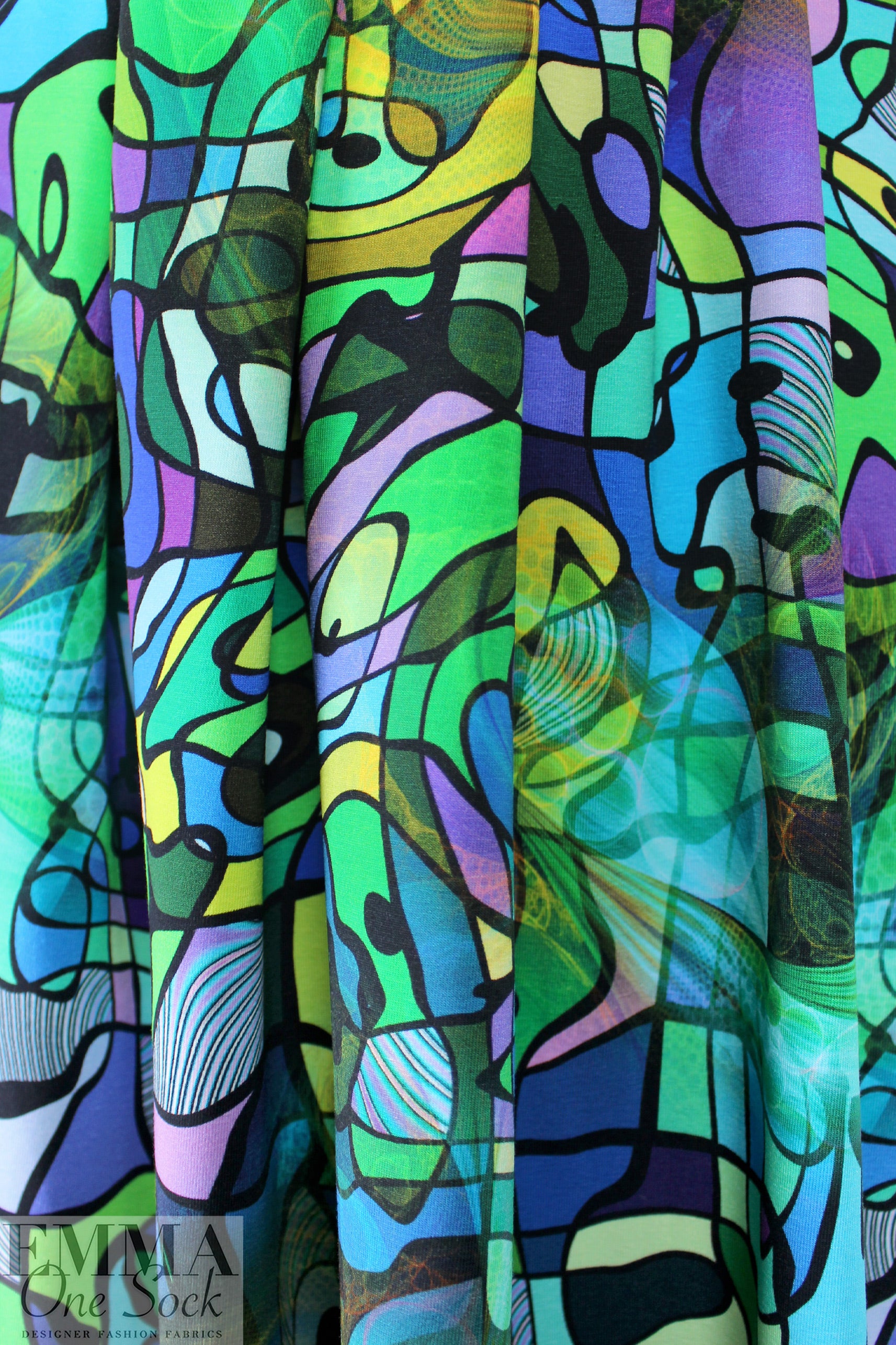 Dutch digital 'painted glass 1' cotton knit Oeko-Tex cert. 1.125 yds