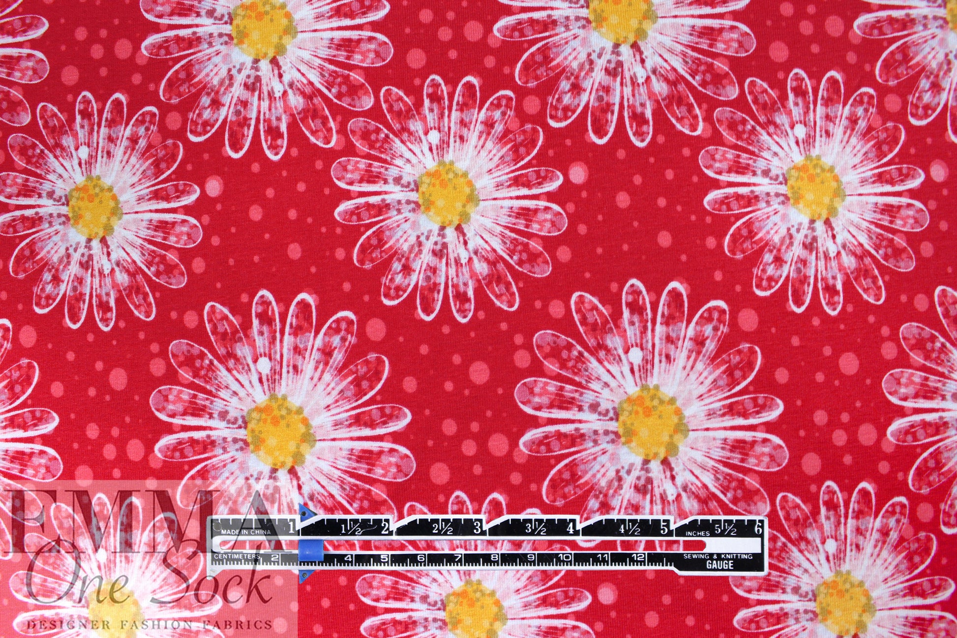 Dutch digital 'daisy shower' cotton knit Oeko-Tex cert. - crimson .875 yds