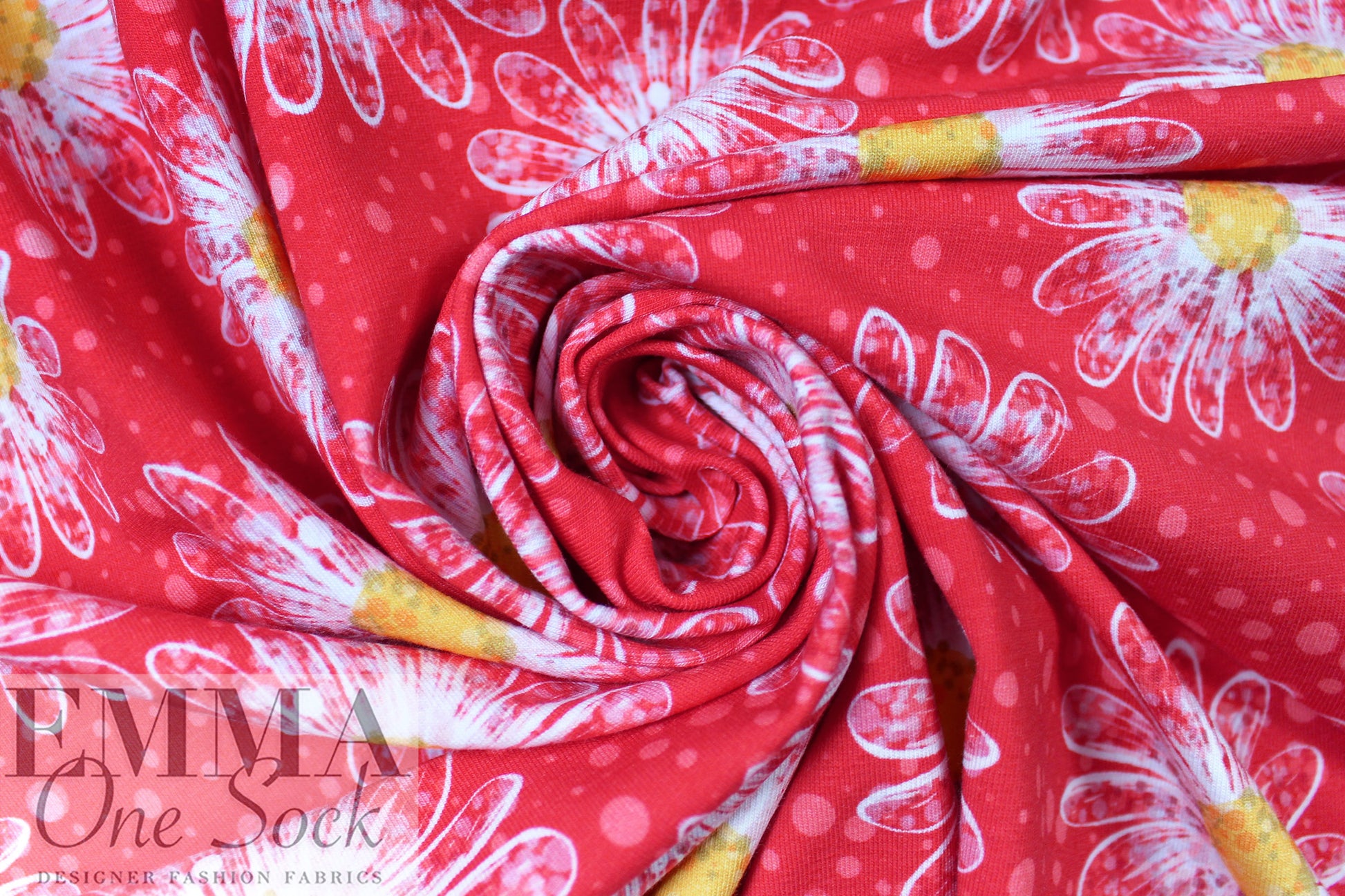 Dutch digital 'daisy shower' cotton knit Oeko-Tex cert. - crimson 1.25 yd
