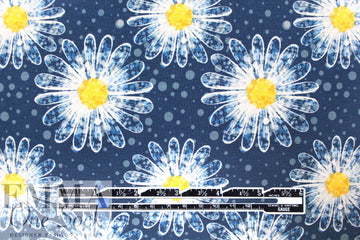 Dutch digital 'daisy shower' cotton knit Oeko-Tex cert. - denim blue .875 yds