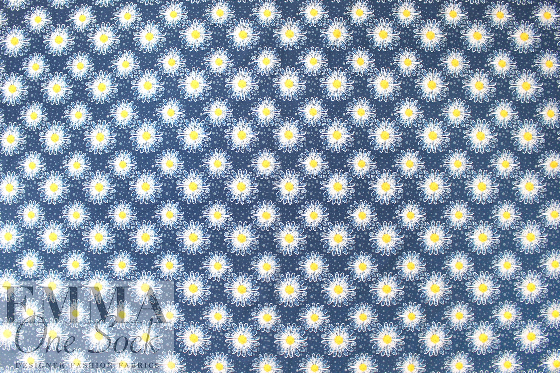 Dutch digital 'daisy shower' cotton knit Oeko-Tex cert. - denim blue .875 yds