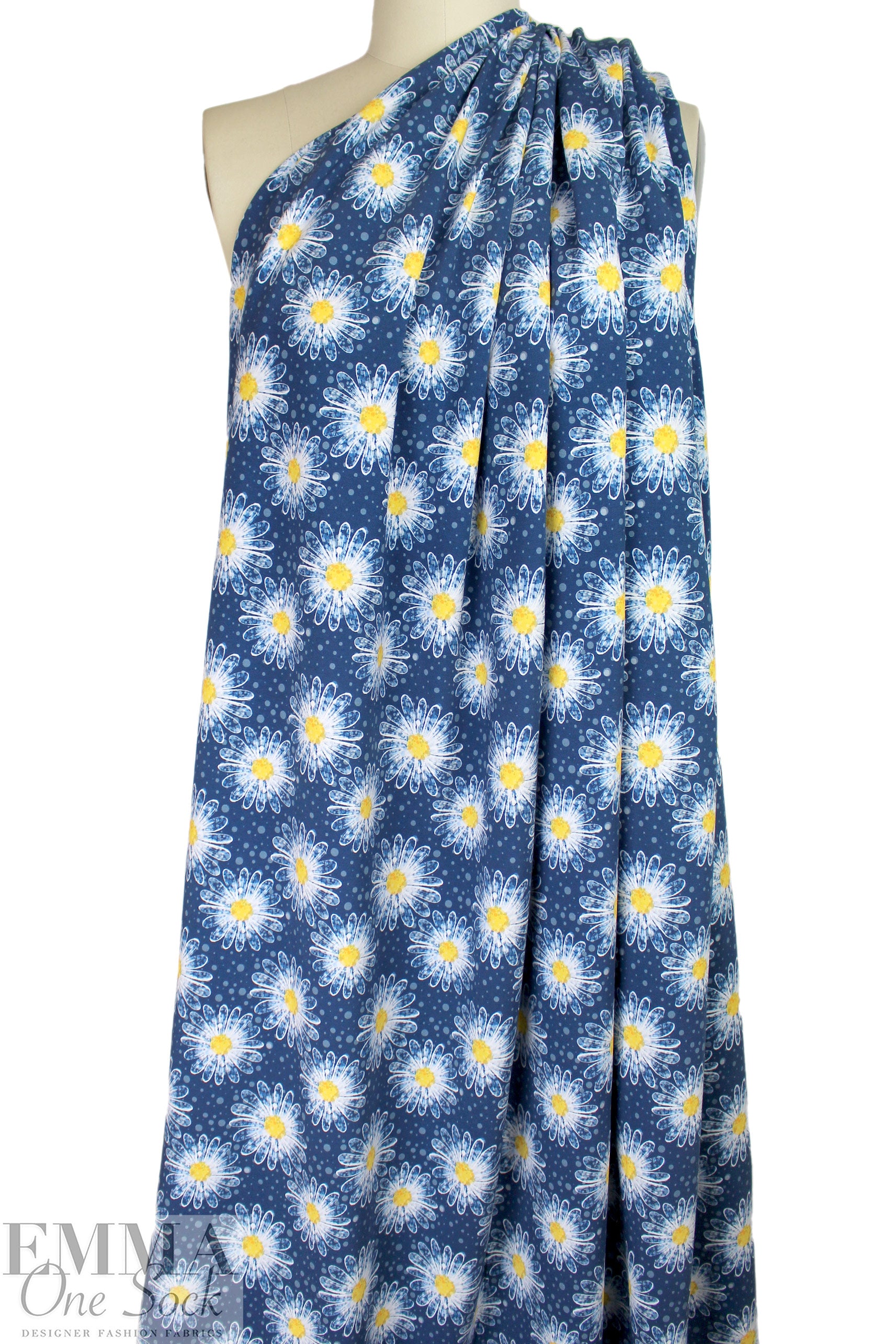 Dutch digital 'daisy shower' cotton knit Oeko-Tex cert. - denim blue .875 yds