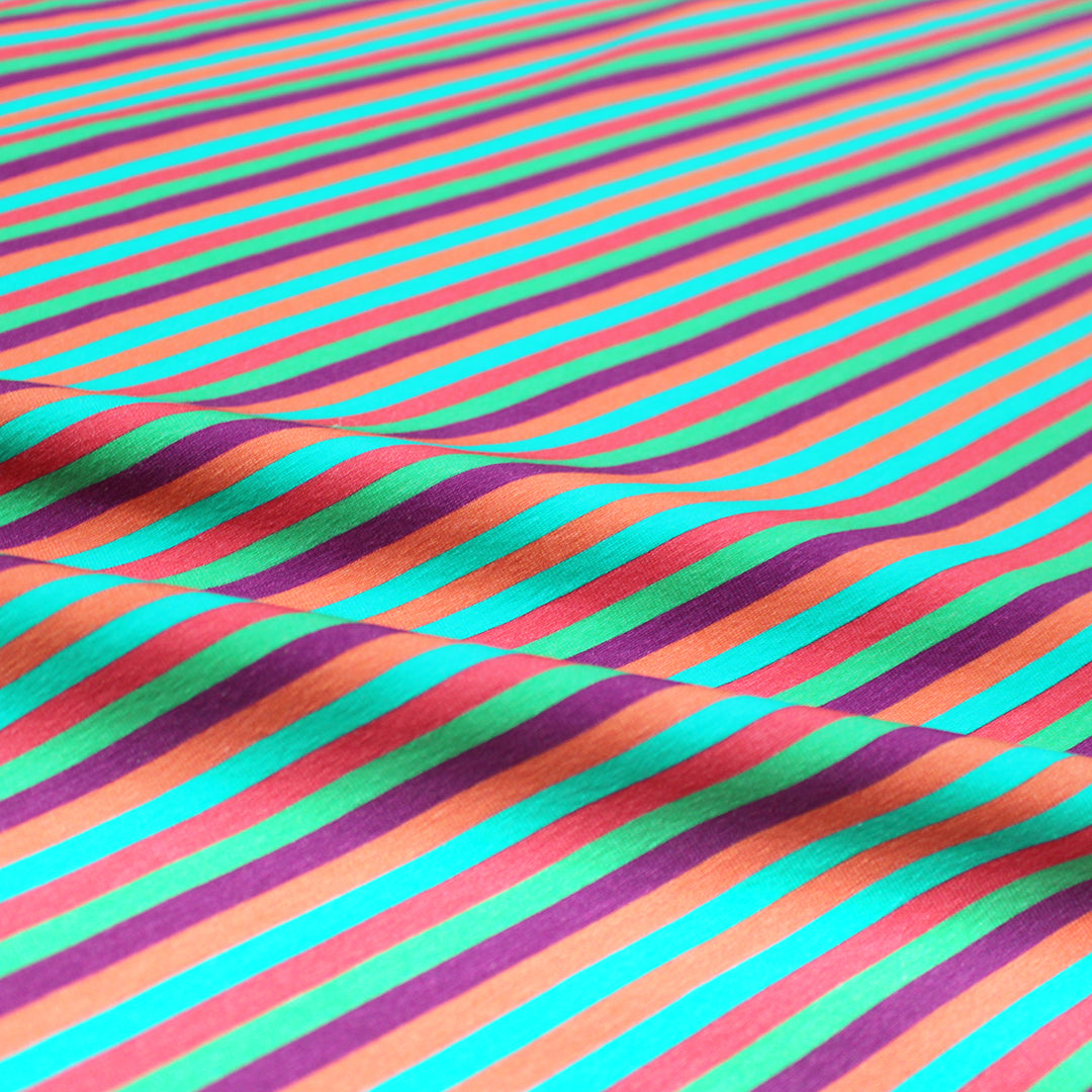 Dutch digital 'zestfully striped' cotton knit Oeko-Tex cert. 1.75 yd