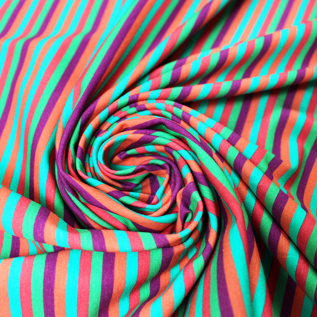 Dutch digital 'zestfully striped' cotton knit Oeko-Tex cert. 1.75 yd