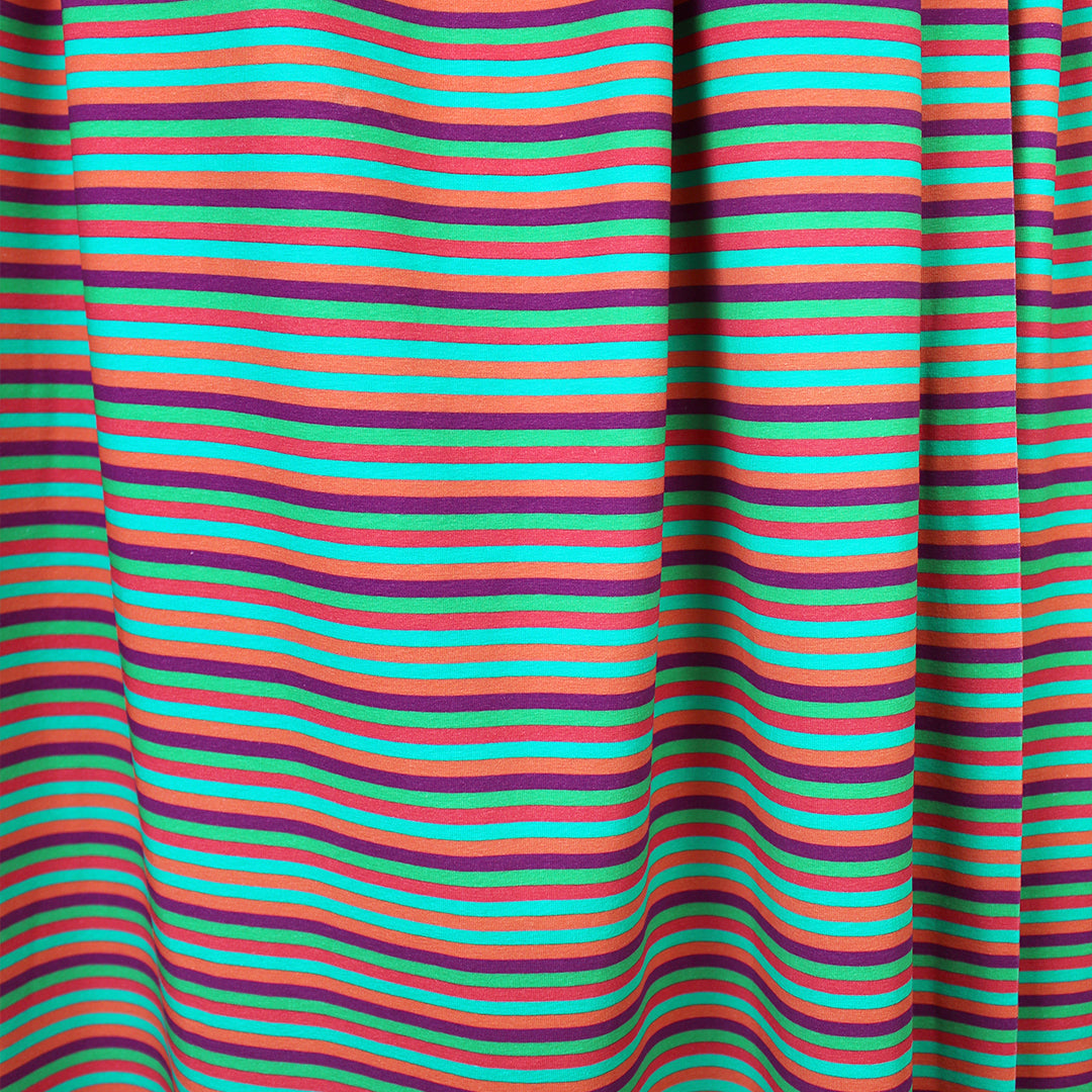 Dutch digital 'zestfully striped' cotton knit Oeko-Tex cert. .75 yds