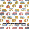 Dutch digital 'happy camper' cotton knit Oeko-Tex cert. - gold/paprika 1.25 yds