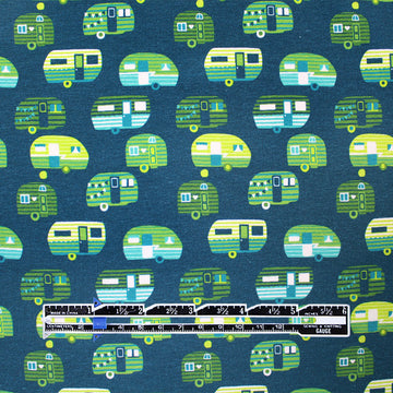 Dutch digital 'happy camper' cotton knit Oeko-Tex cert. - basil/teal 1.625 yd