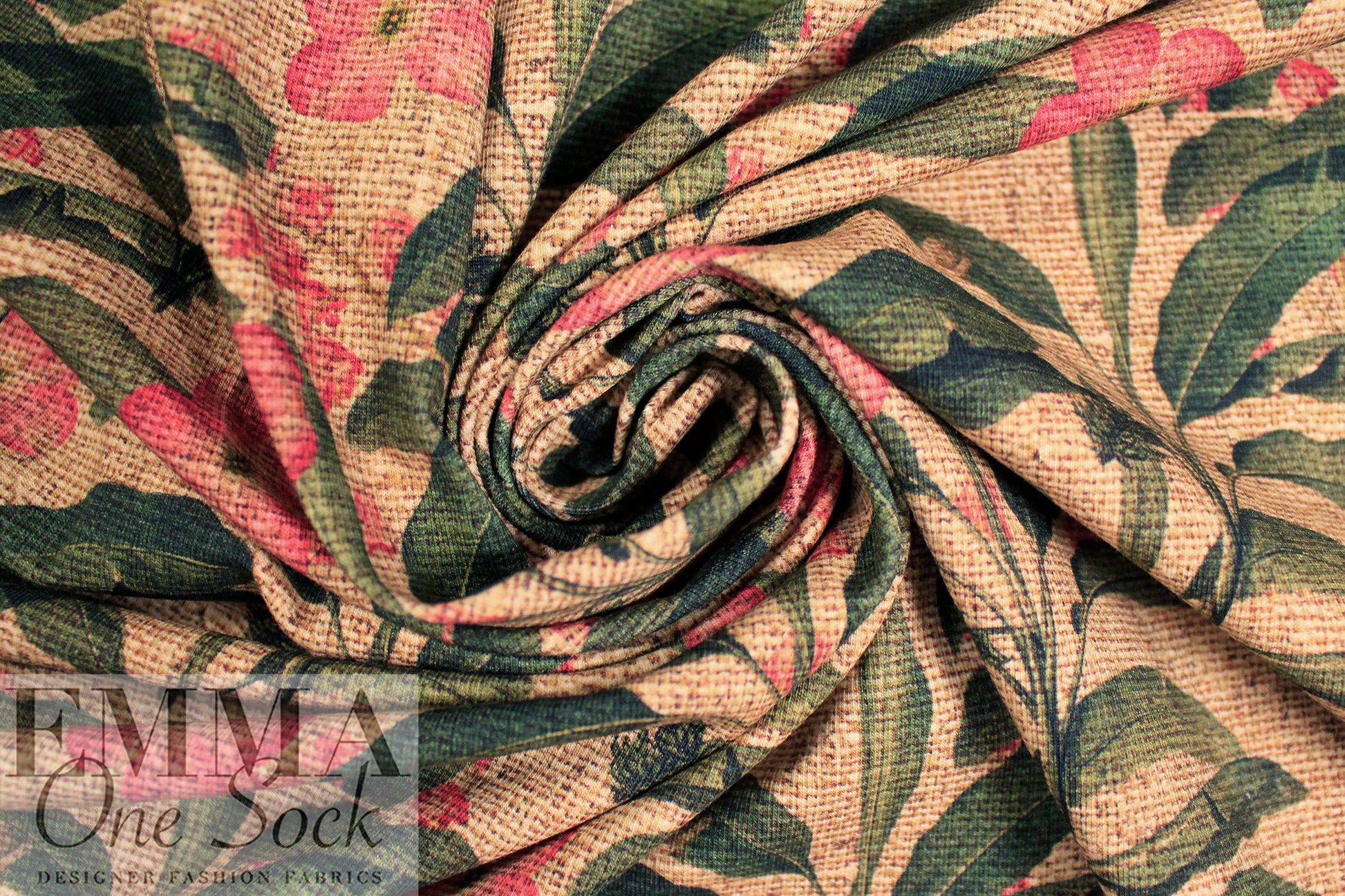 Dutch digital 'plumeria paradise' cotton knit Oeko-Tex cert. 1.25 yds